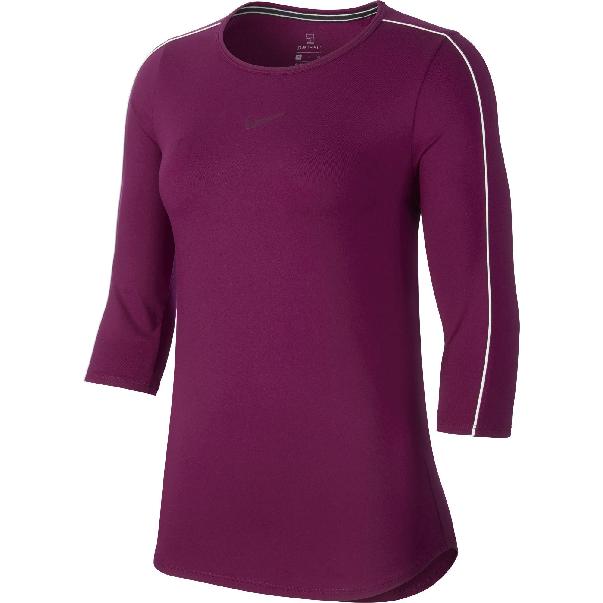 Nike Womens 3/4 Sleeve Tennis Top True Berry/White