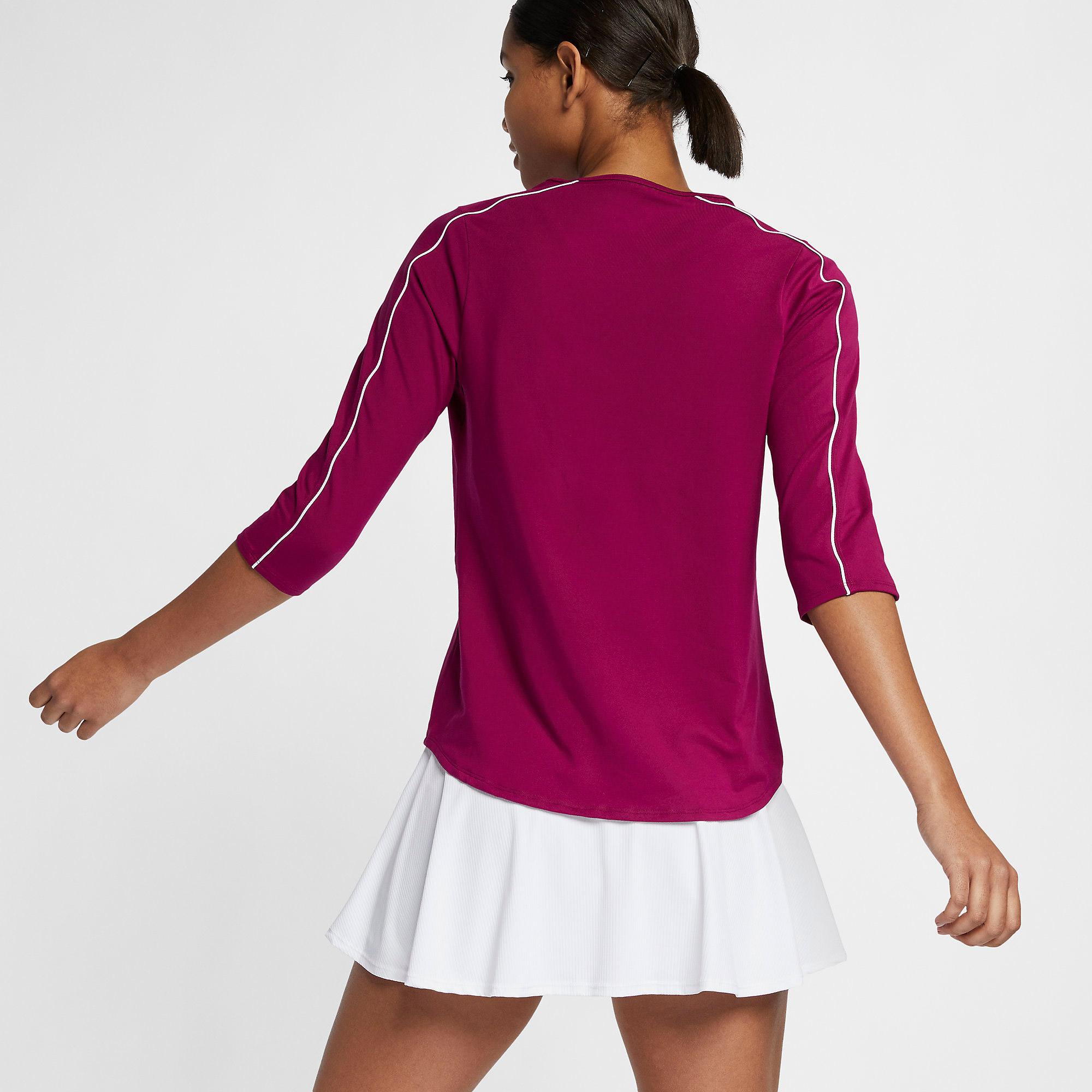 Nike Womens 3/4 Sleeve Tennis Top - True Berry/White - Tennisnuts.com