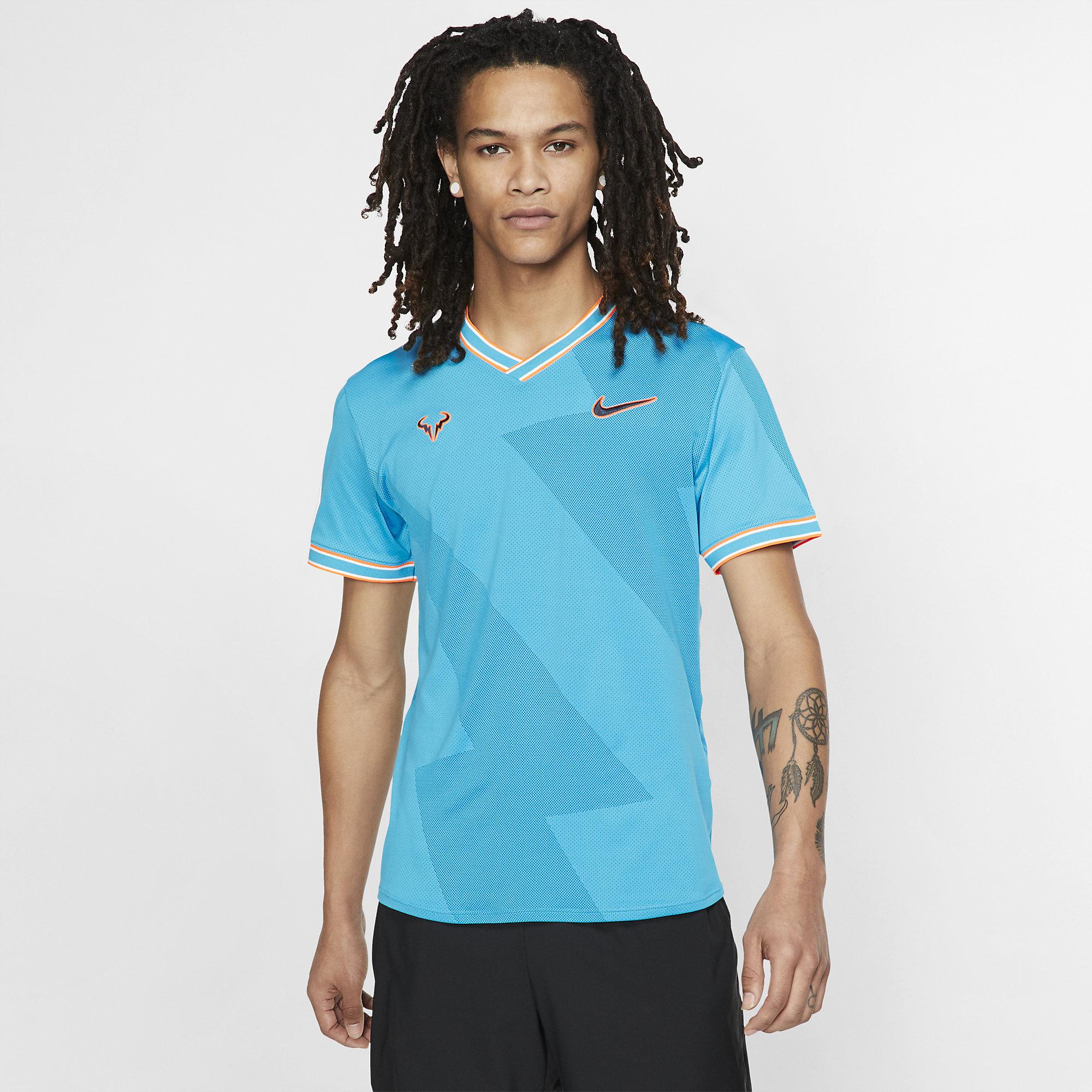 Nike Mens AeroReact Rafa Top - Light Blue Fury/Obsidian - Tennisnuts.com