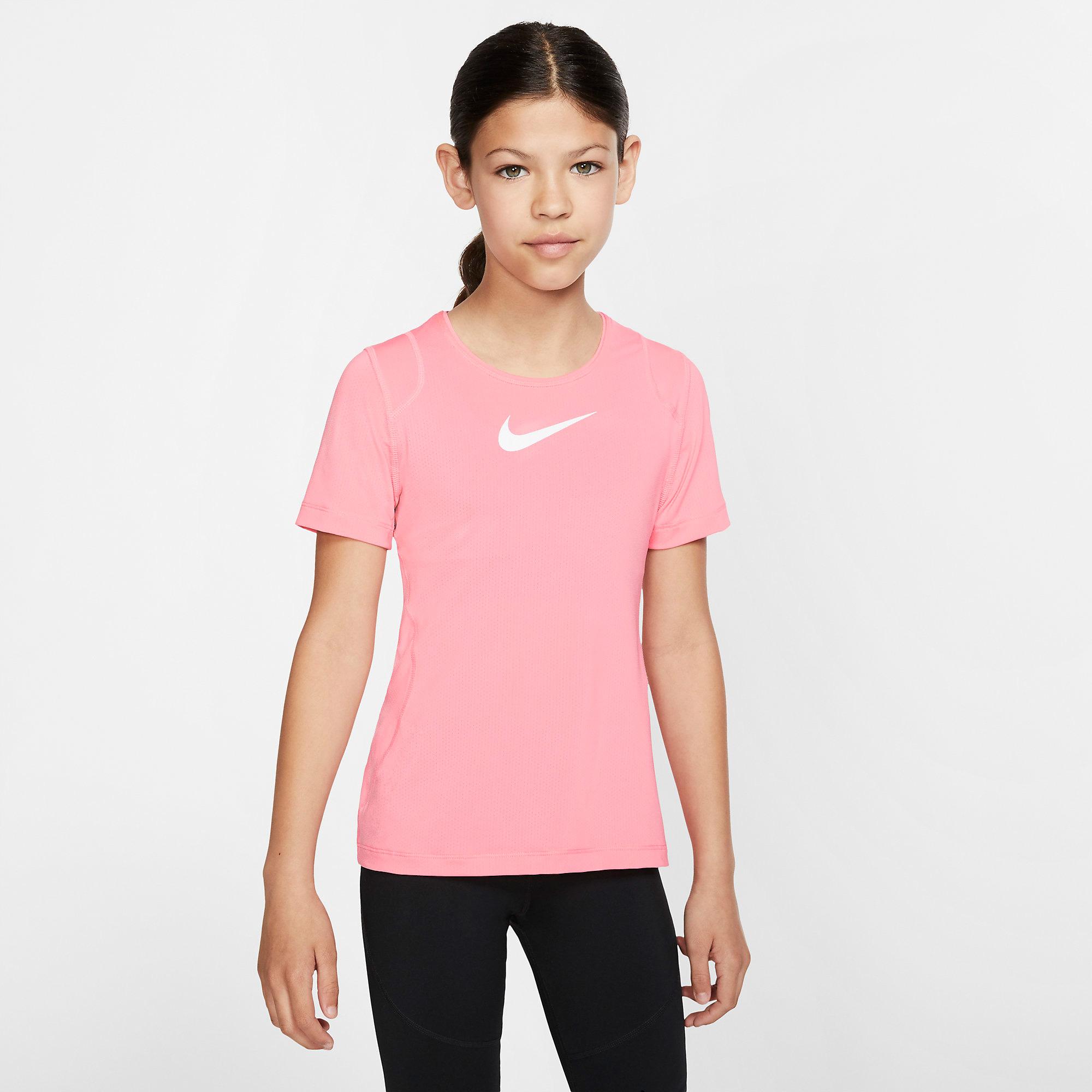 Nike Pro Girls Short Sleeved Top - Pink Gaze - Tennisnuts.com