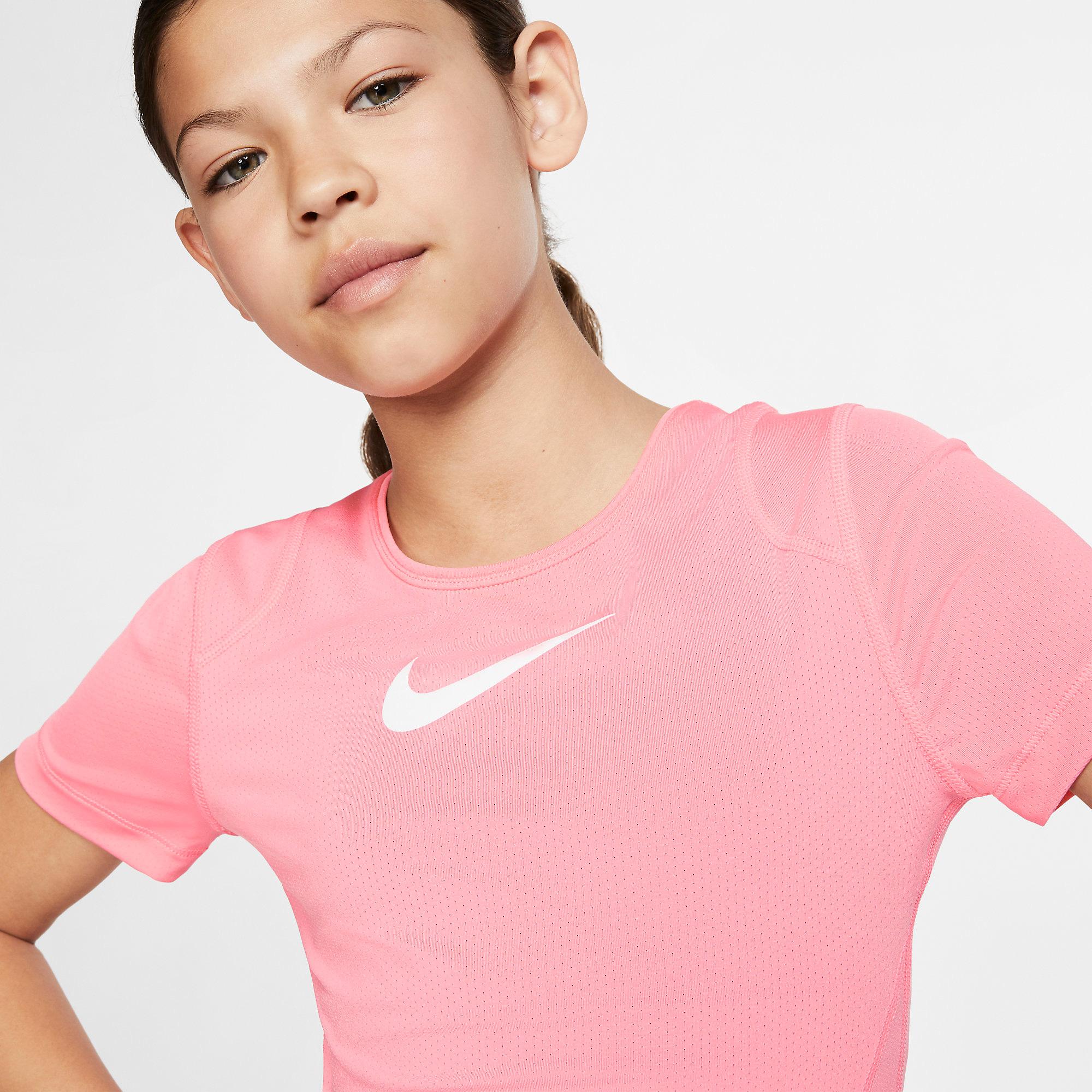 Nike Pro Girls Short Sleeved Top - Pink Gaze - Tennisnuts.com