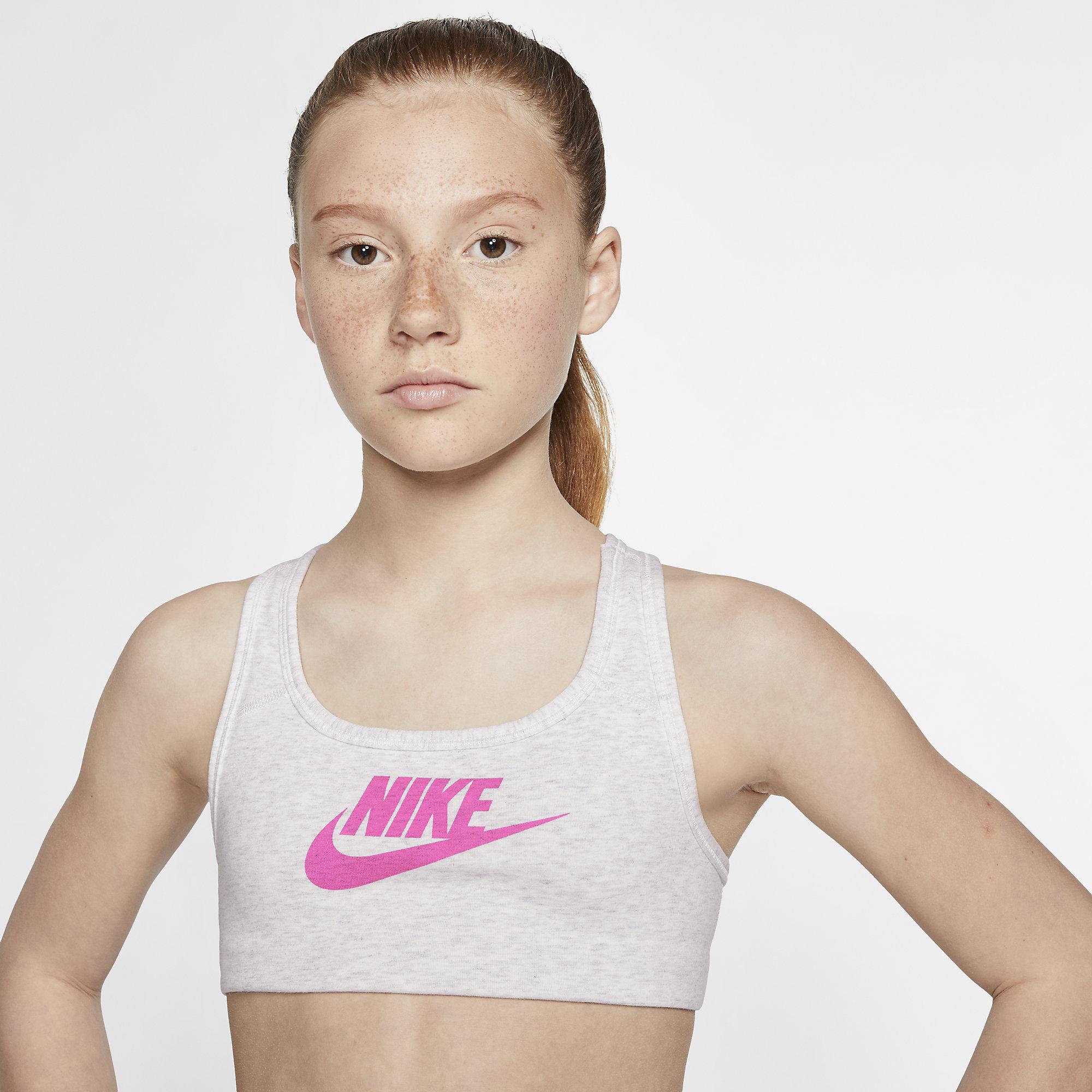 Nike Girls Classic Sports Bra Birch Heatherlaser Fuchsia 