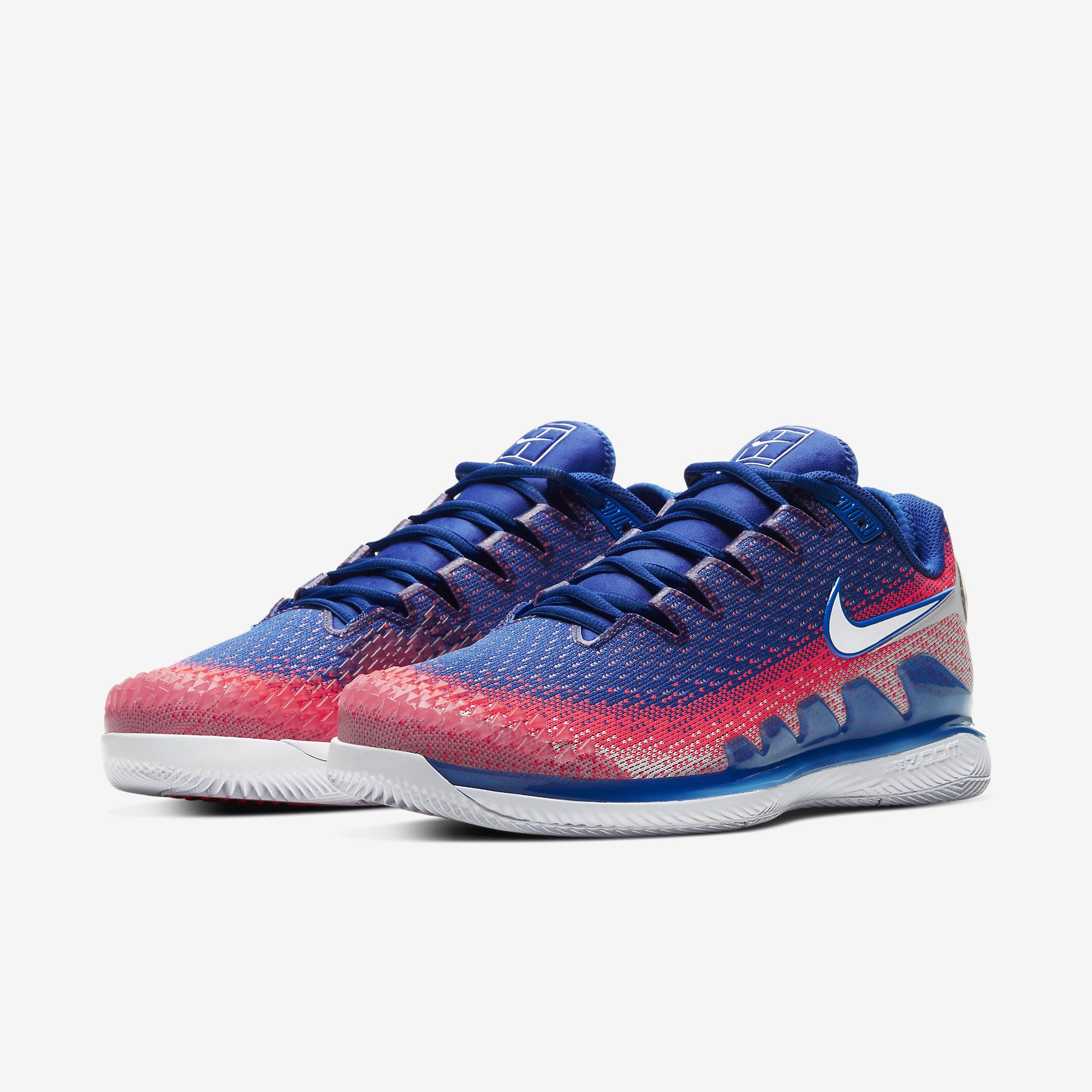 Nike Mens Air Zoom Vapor X Knit Tennis Shoes - Blue/Flash Crimson