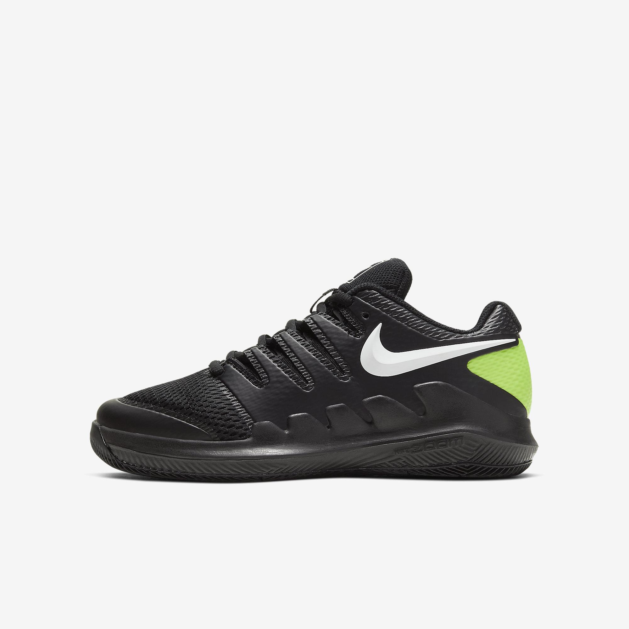 Nike Kids Vapor X Tennis Shoes - Black/White/Volt - Tennisnuts.com