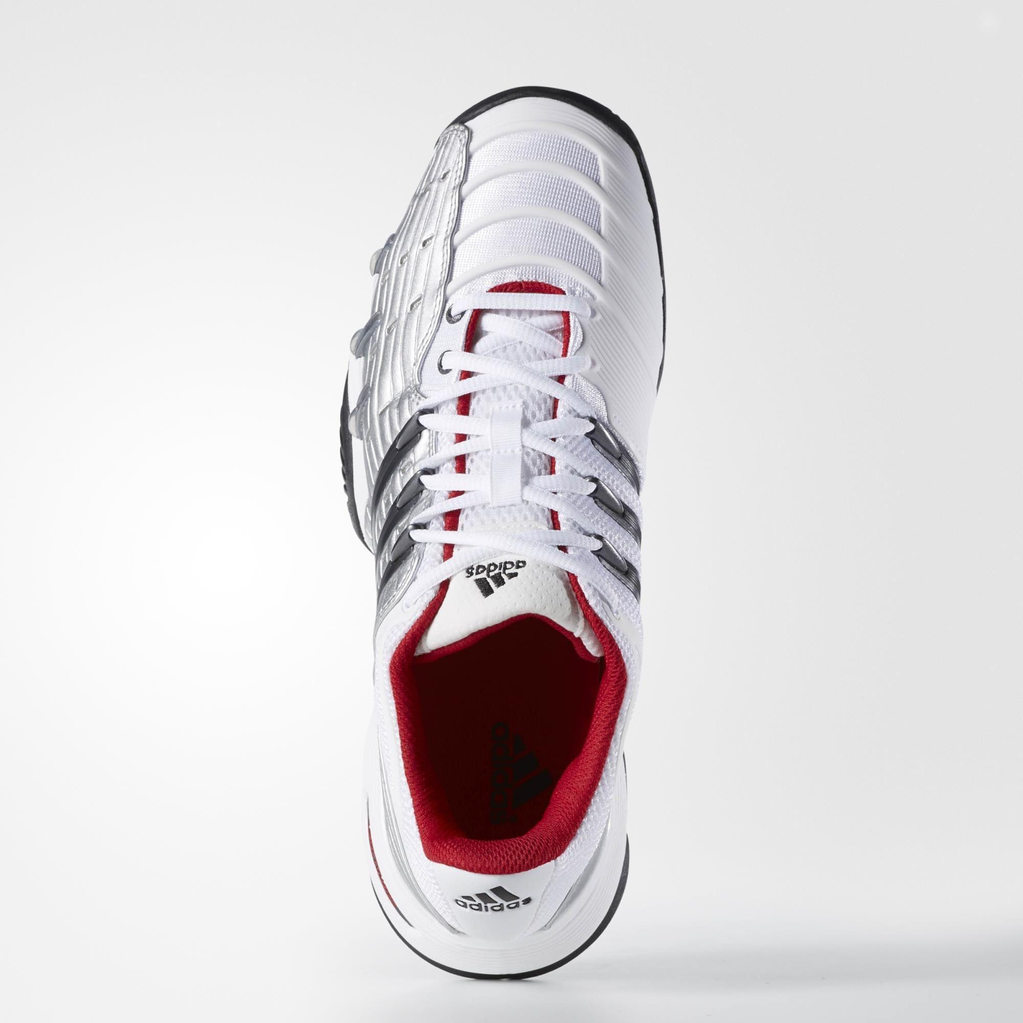 Adidas Mens Barricade V Classic Tennis Shoes - White/Red - Tennisnuts.com