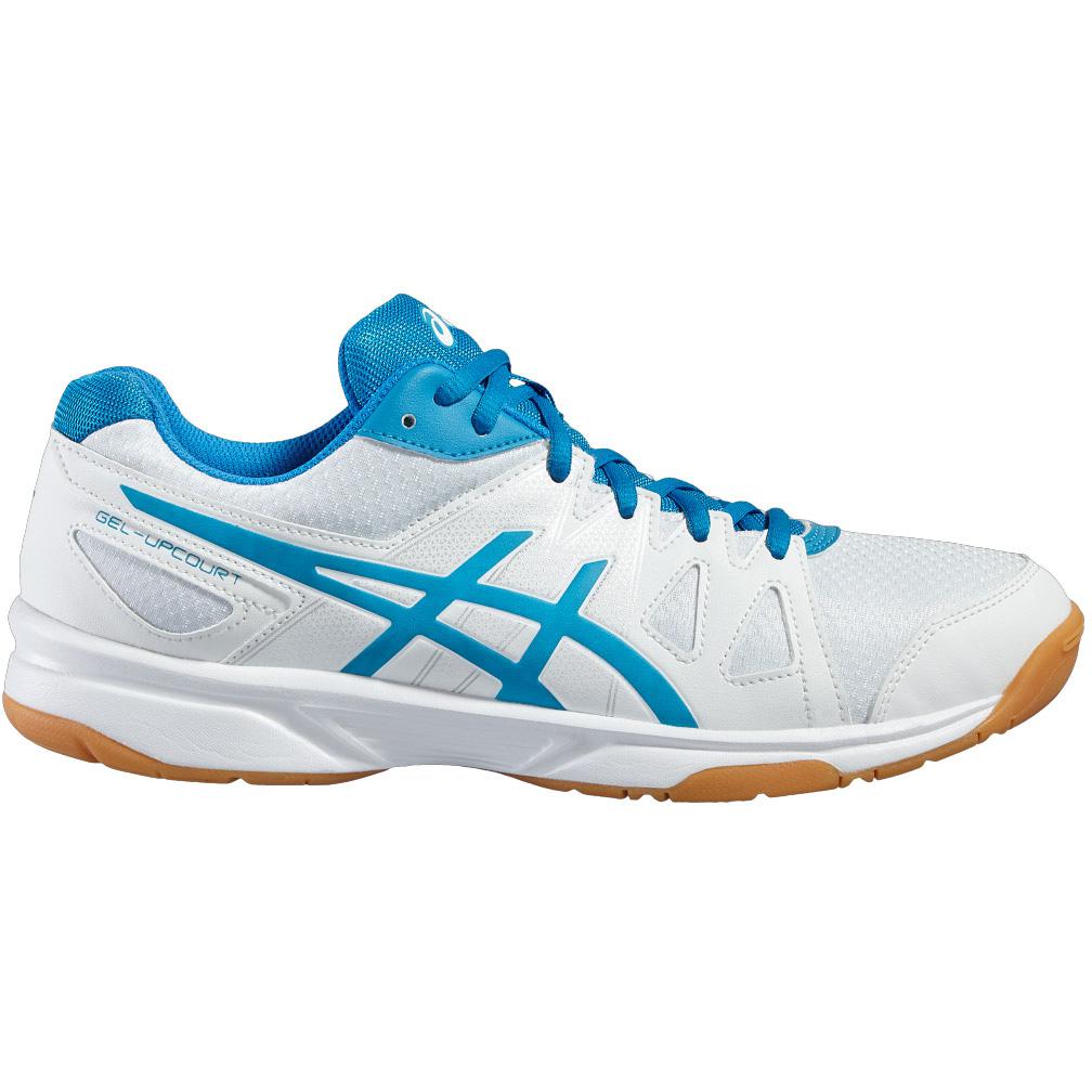 Asics Mens GEL-Upcourt Indoor Shoes - White/Blue Jewel - Tennisnuts.com