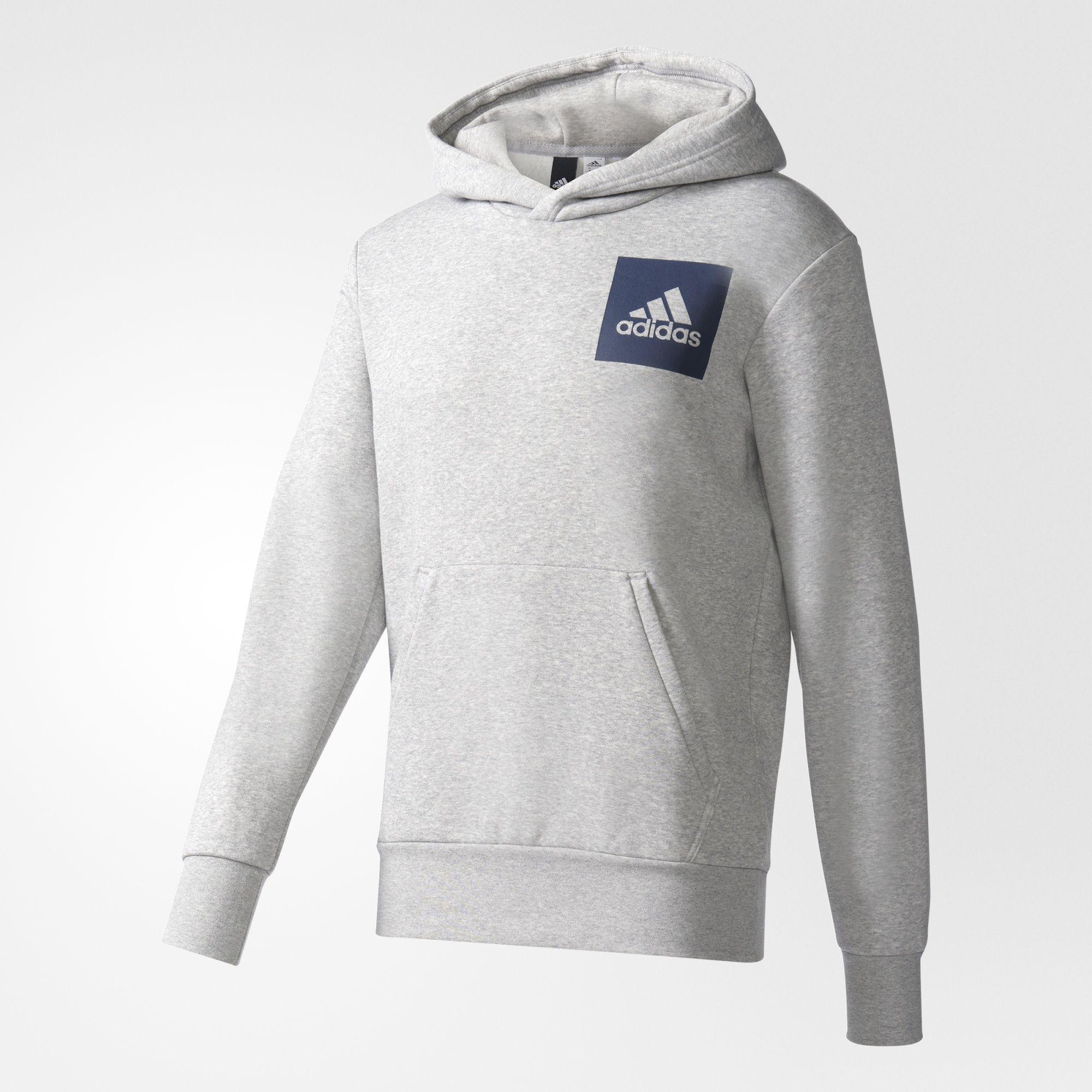 Adidas Mens Essentials Logo Hoodie - Medium Grey Heather - Tennisnuts.com