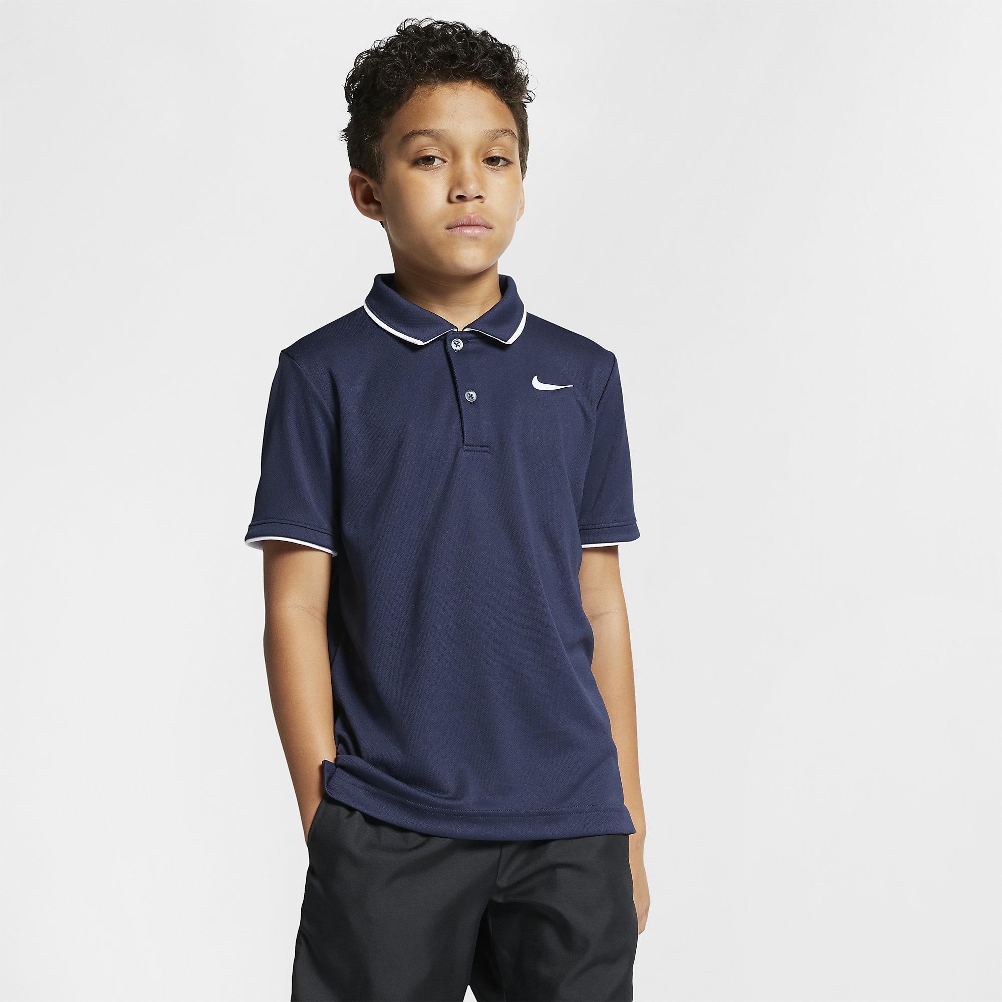 Nike Boys Dri-FIT Tennis Polo - Obsidian/White - Tennisnuts.com