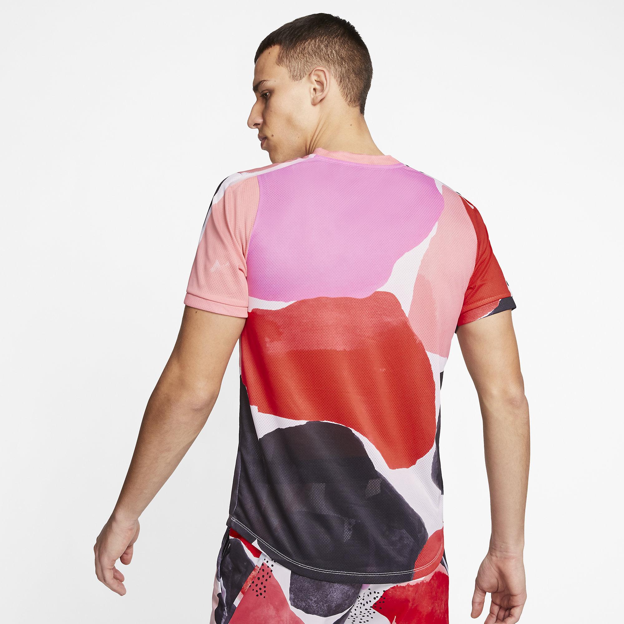 Nike Mens Challenger Short-Sleeve Printed Top - Multi-Colour - Tennisnuts.com