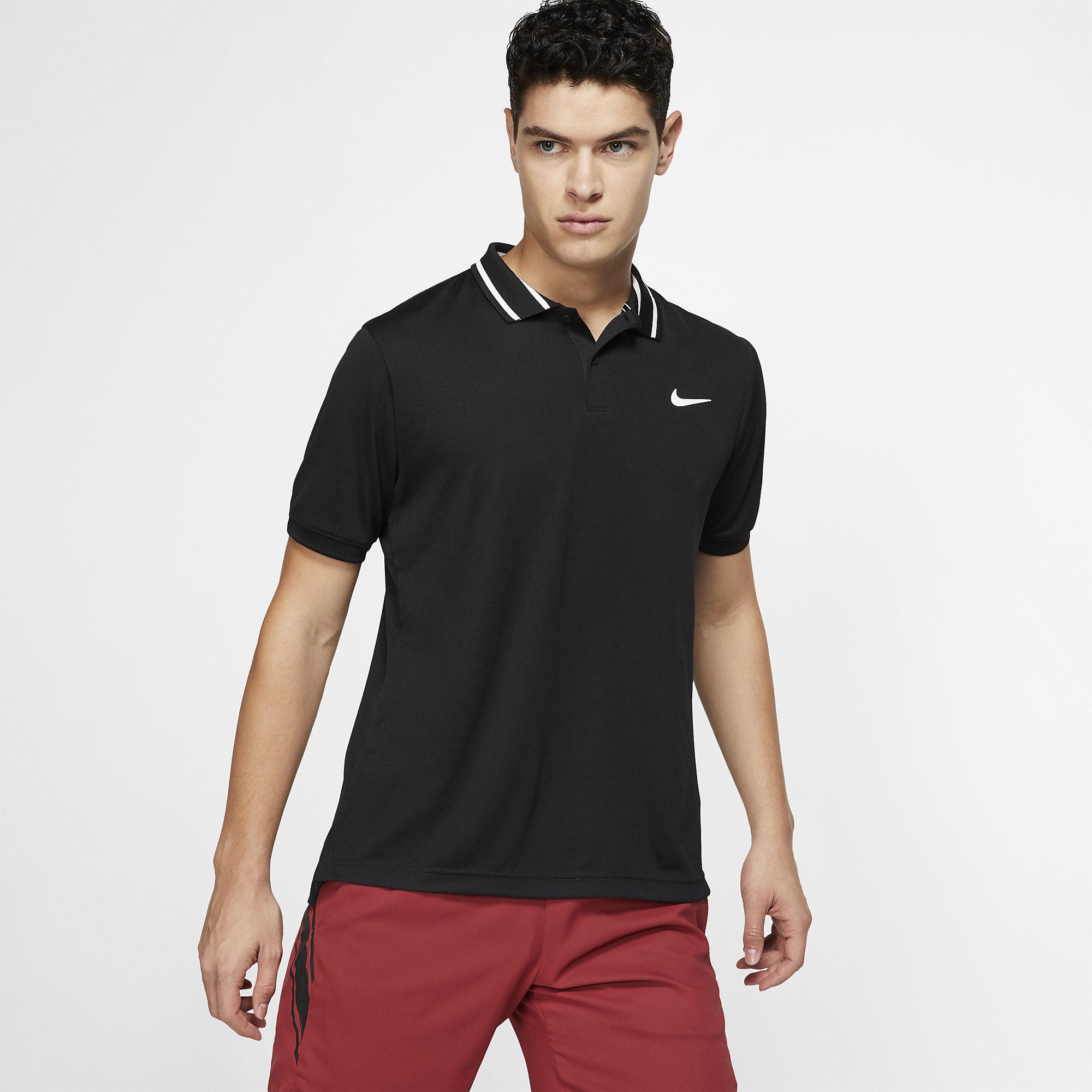 Nike Mens Dri-FIT Tennis Polo - Black/White - Tennisnuts.com