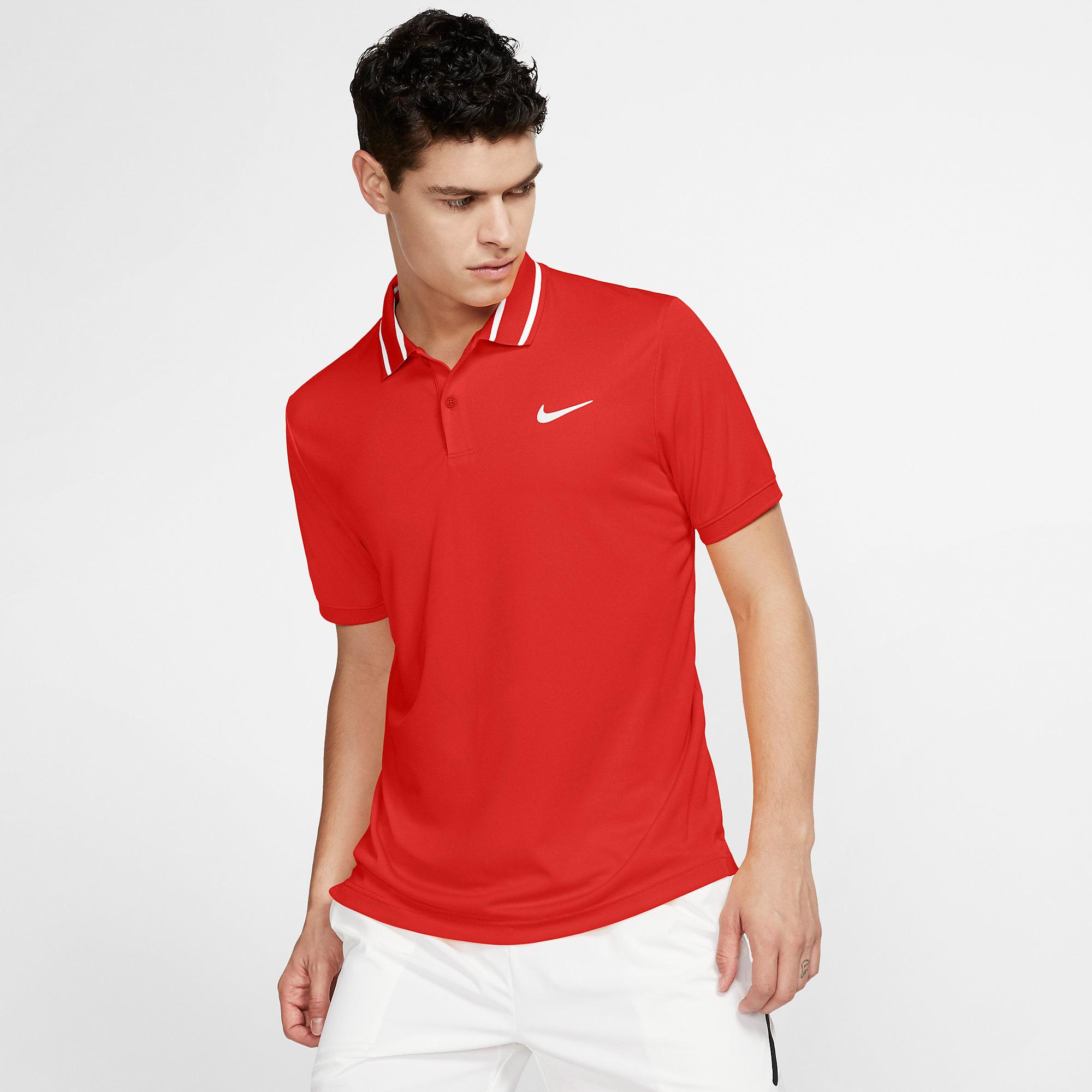 Nike Mens Dri-FIT Tennis Polo - Red/White - Tennisnuts.com