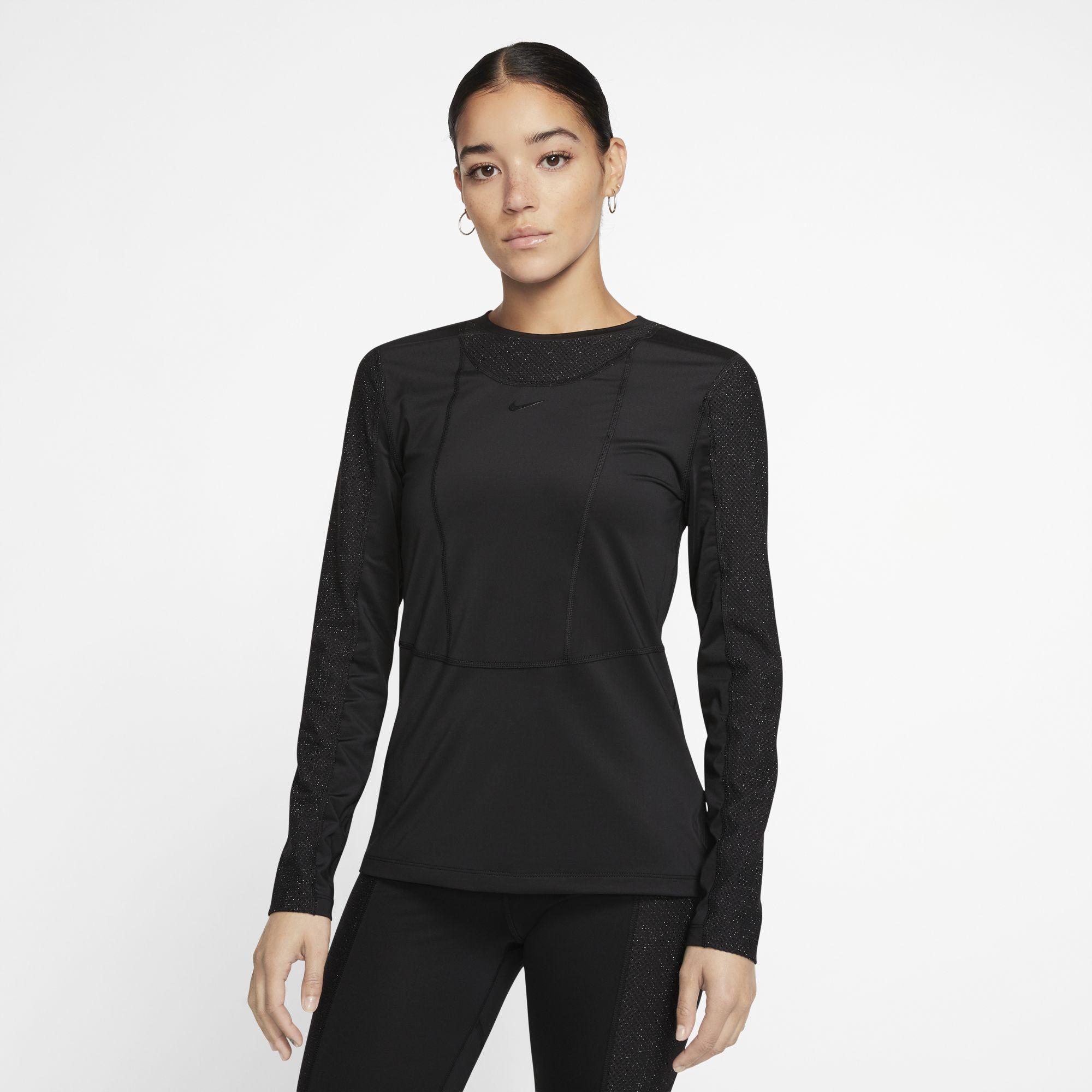 Nike Womens Warm Long Sleeve Top - Black/Clear - Tennisnuts.com