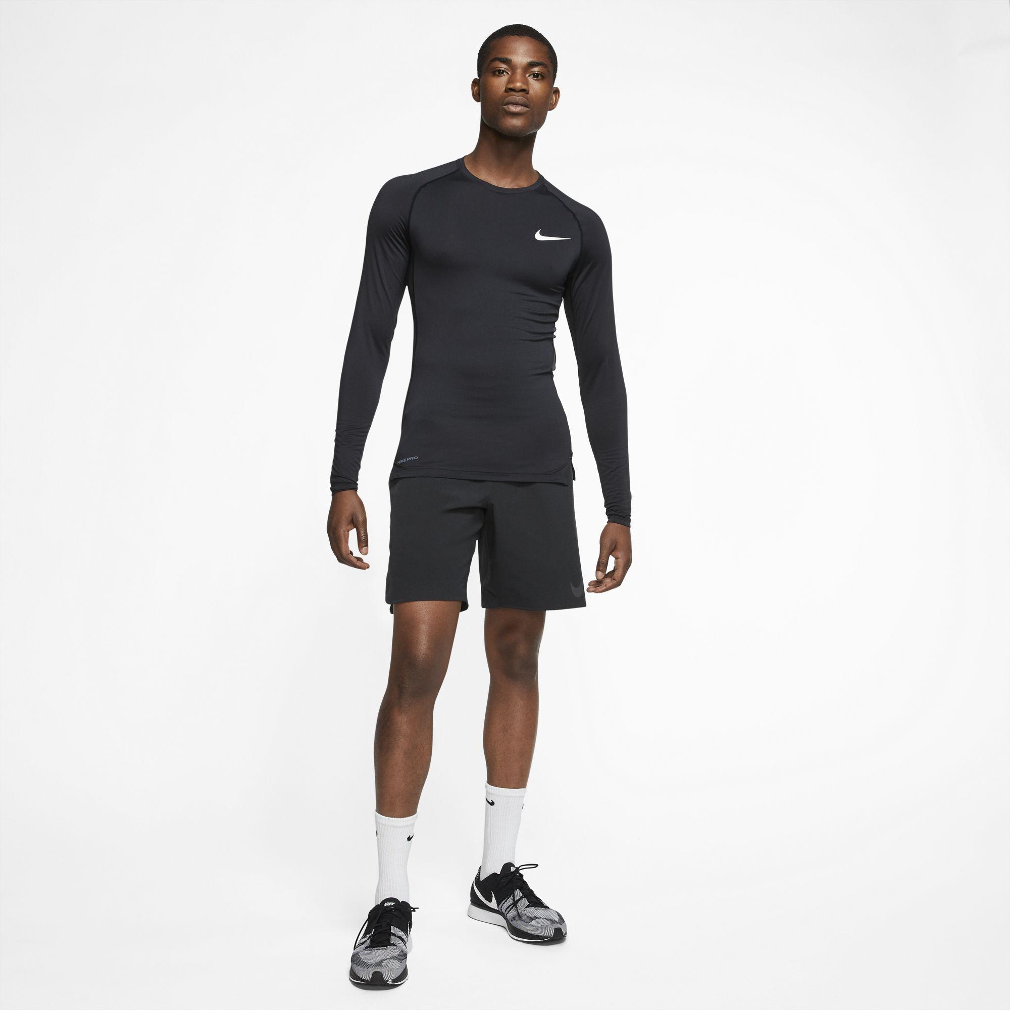 Nike Mens Pro Long Sleeve Top - Black/White - Tennisnuts.com
