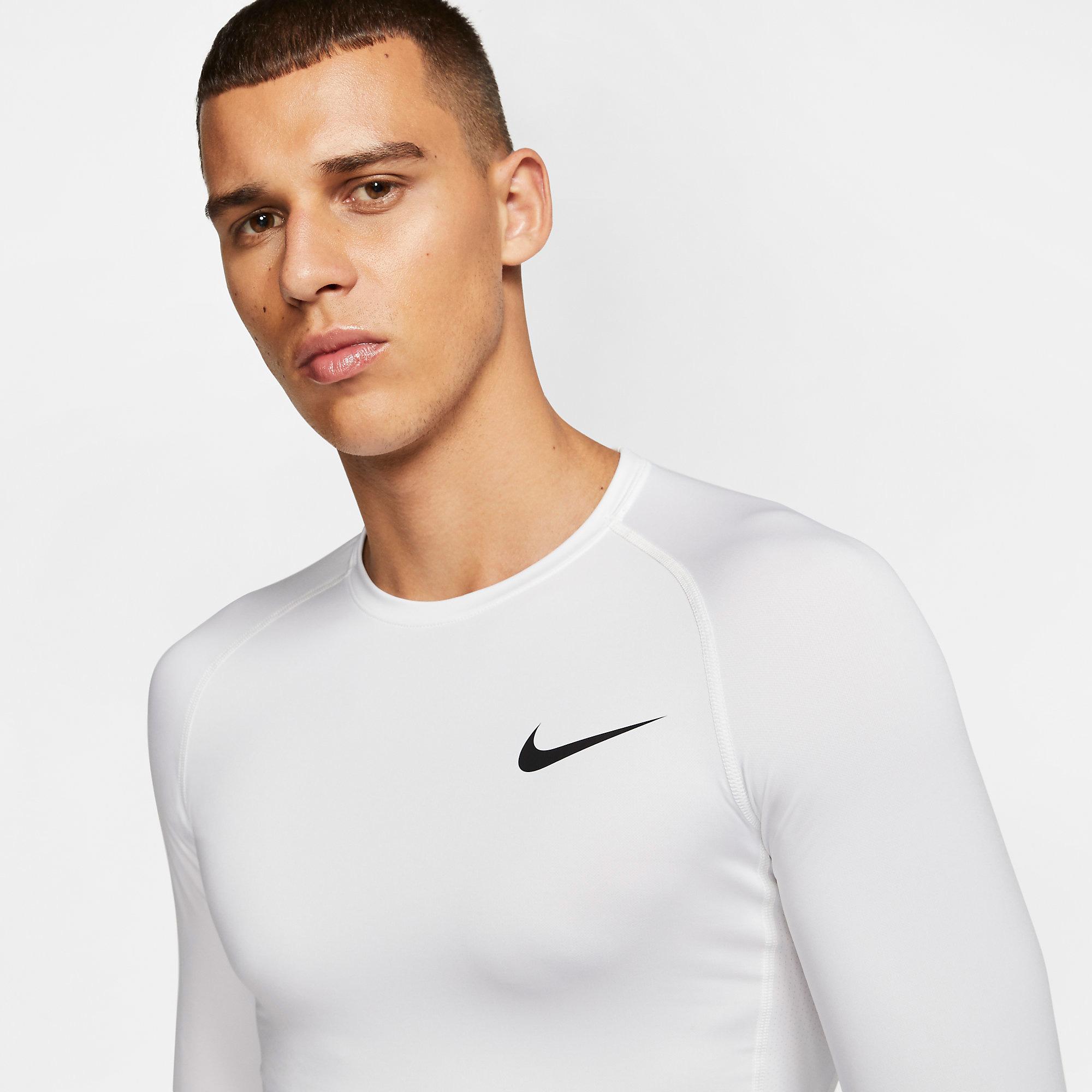 Nike Mens Pro Long Sleeve Top - White - Tennisnuts.com