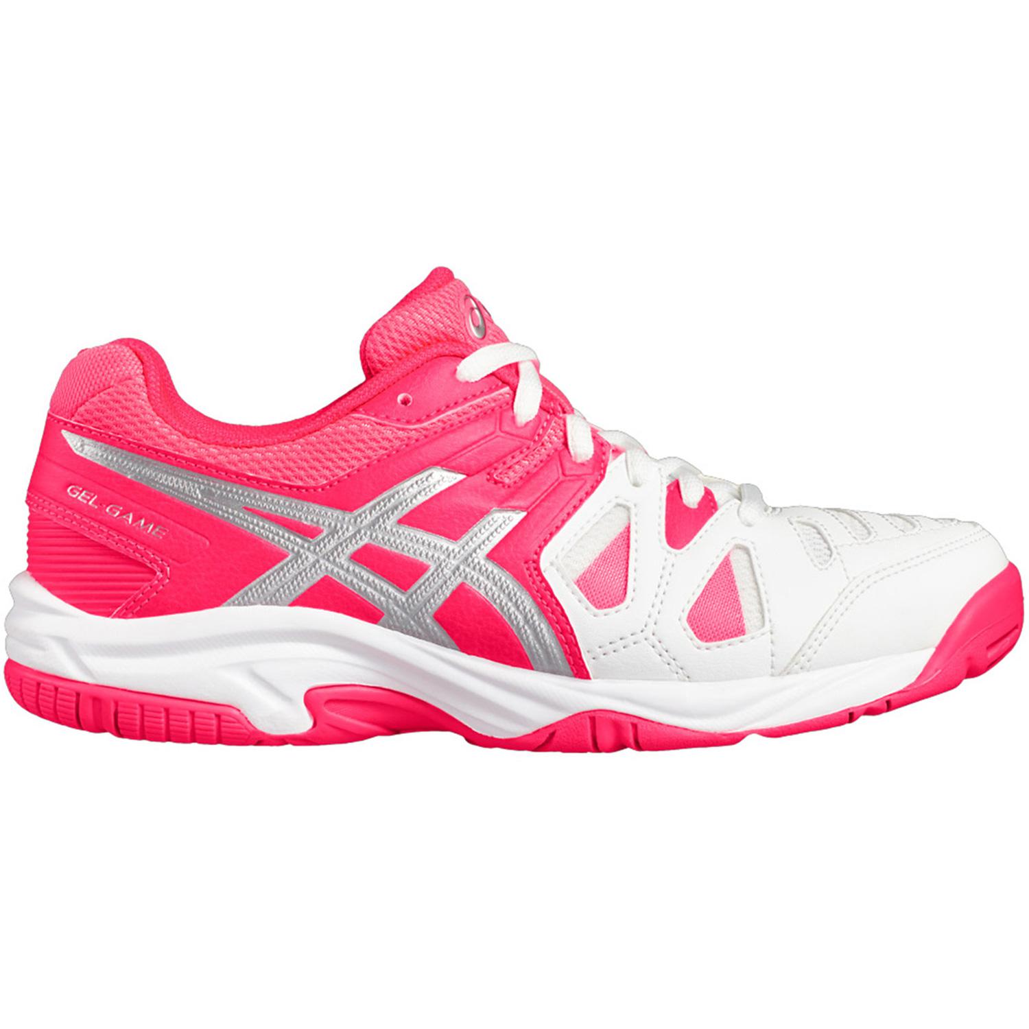 Asics Kids GELGame 5 GS Tennis Shoes White/Pink/Silver