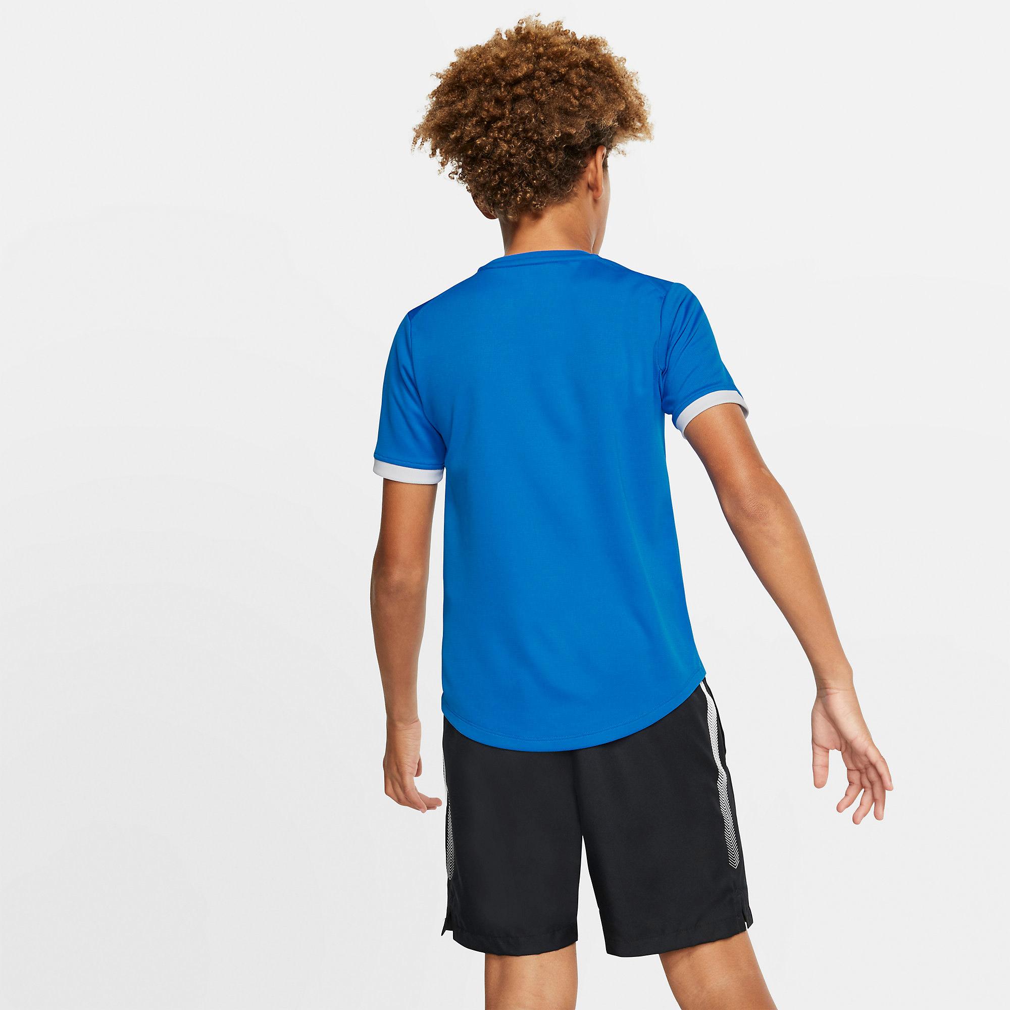 Nike Boys DriFIT Short Sleeve Tennis Top Signal Blue