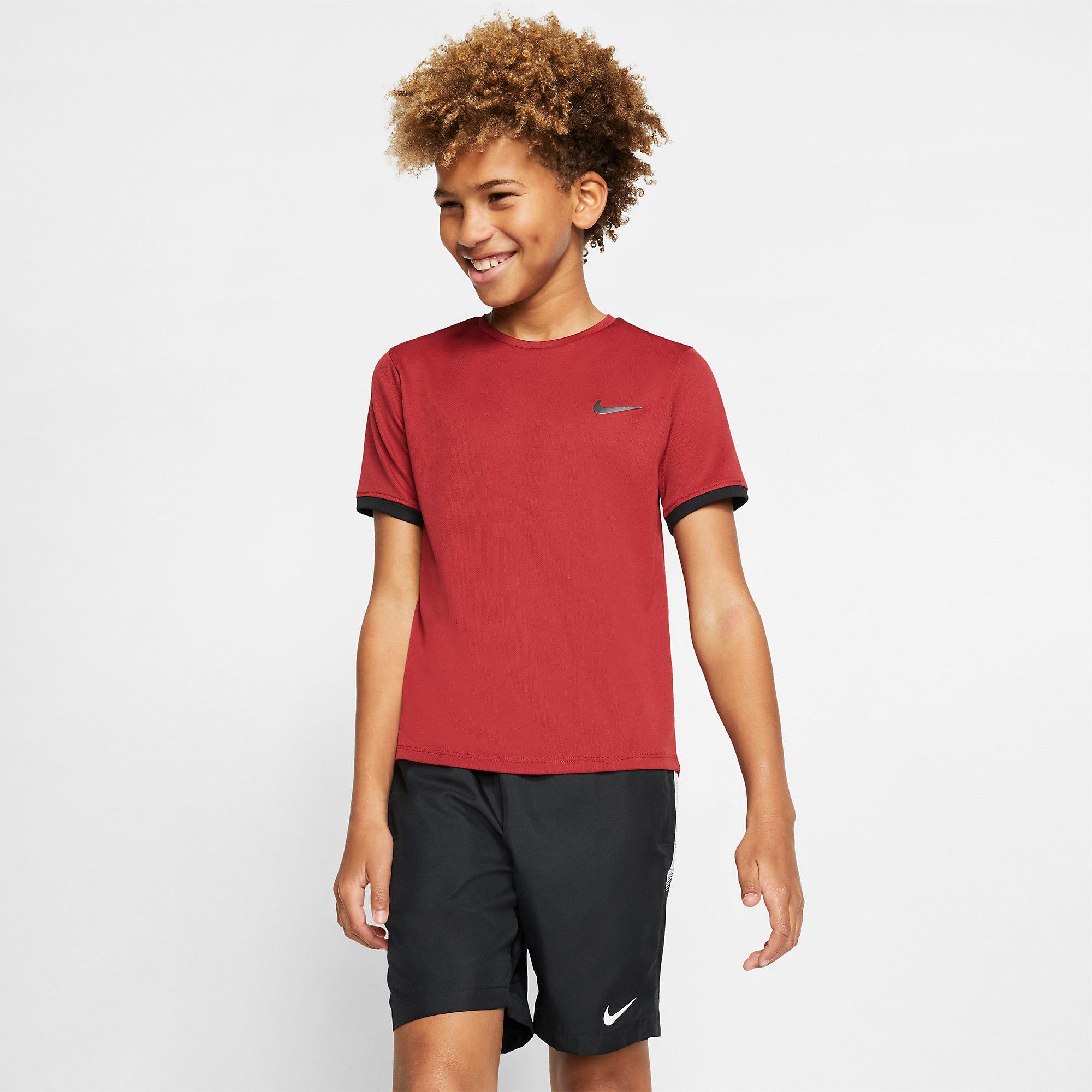 Nike Boys Dri-FIT Short Sleeve Tennis Top - Team Crimson/Black ...