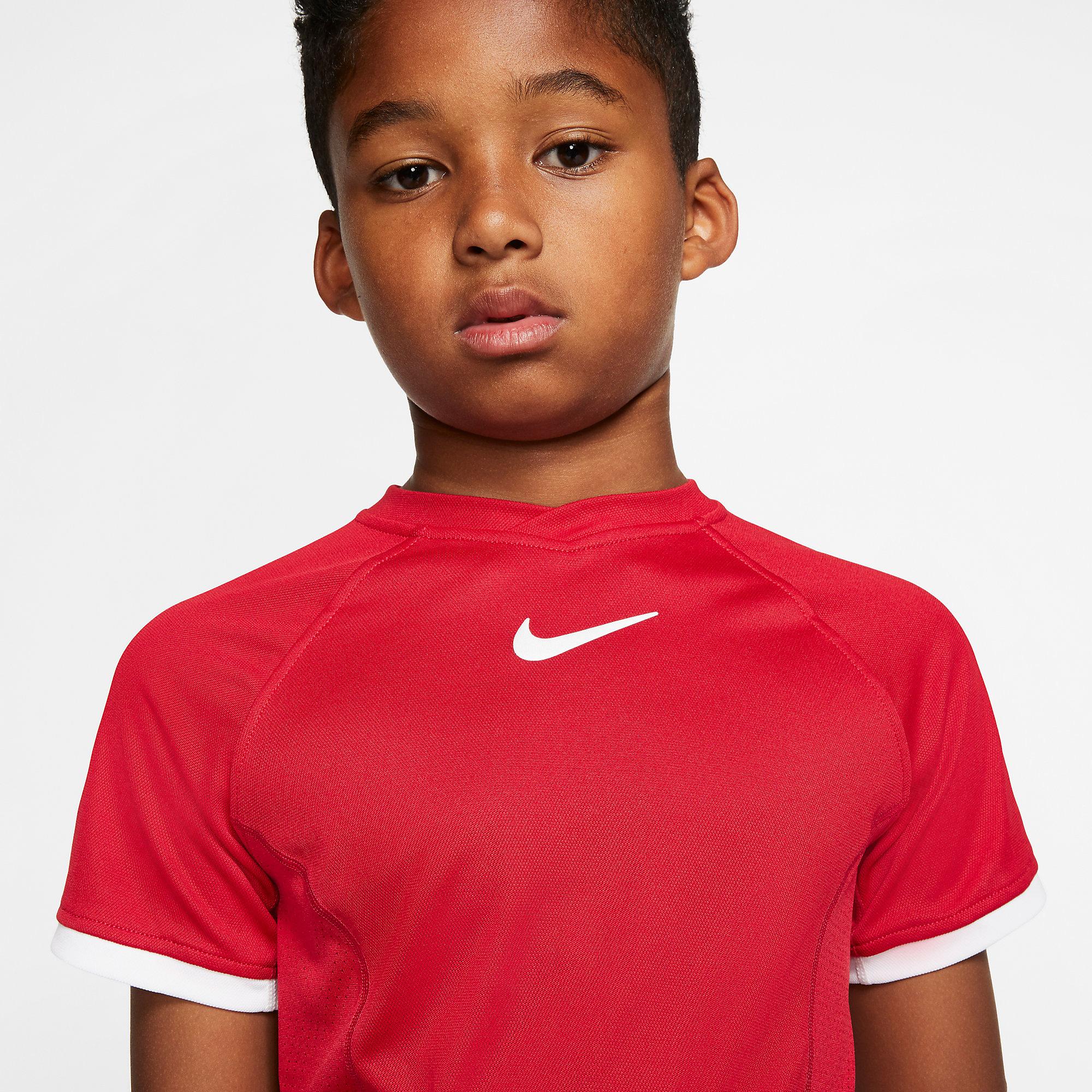 Nike Boys Dri-FIT Short Sleeved Top - Gym Red/White - Tennisnuts.com