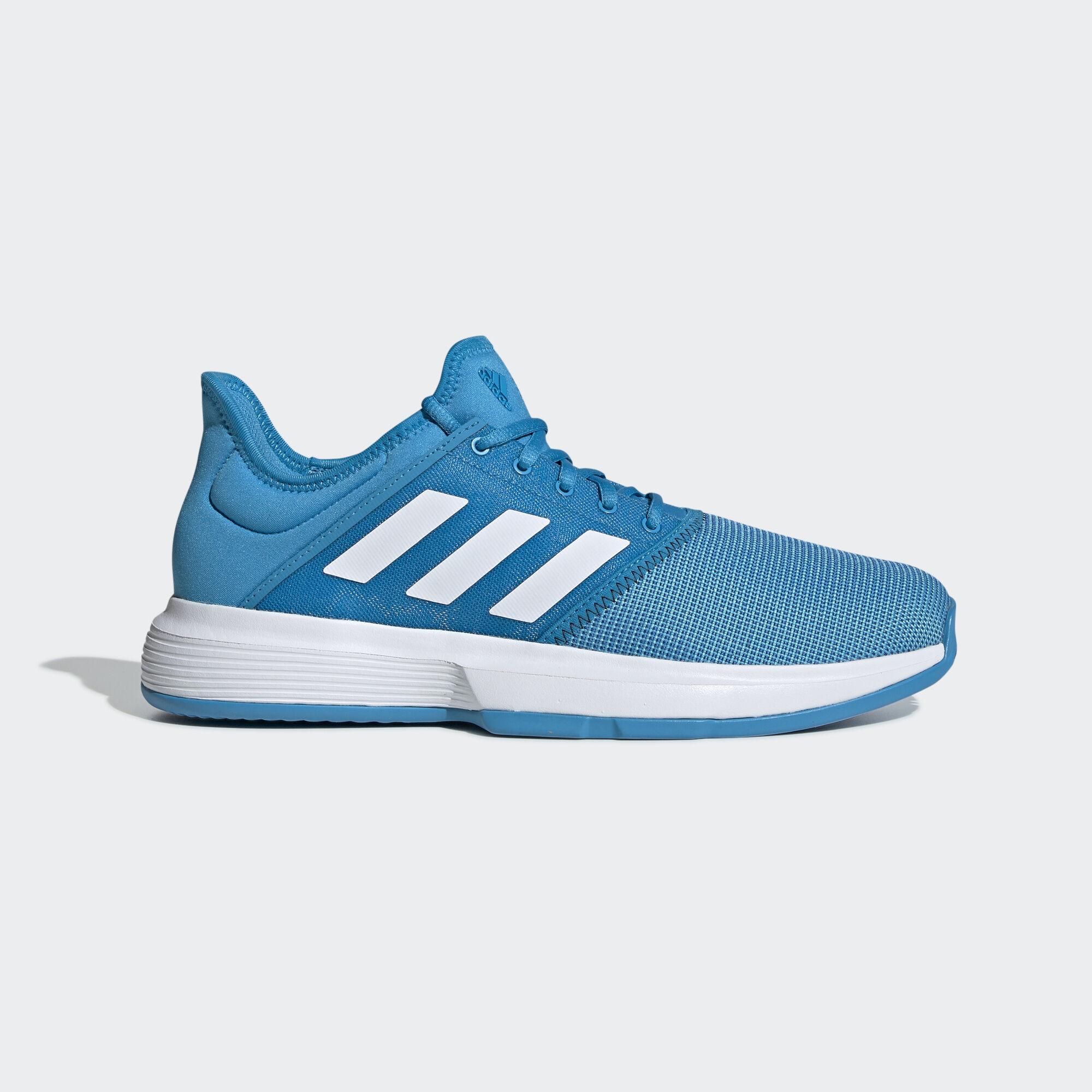 adidas blue and white tennis shoes