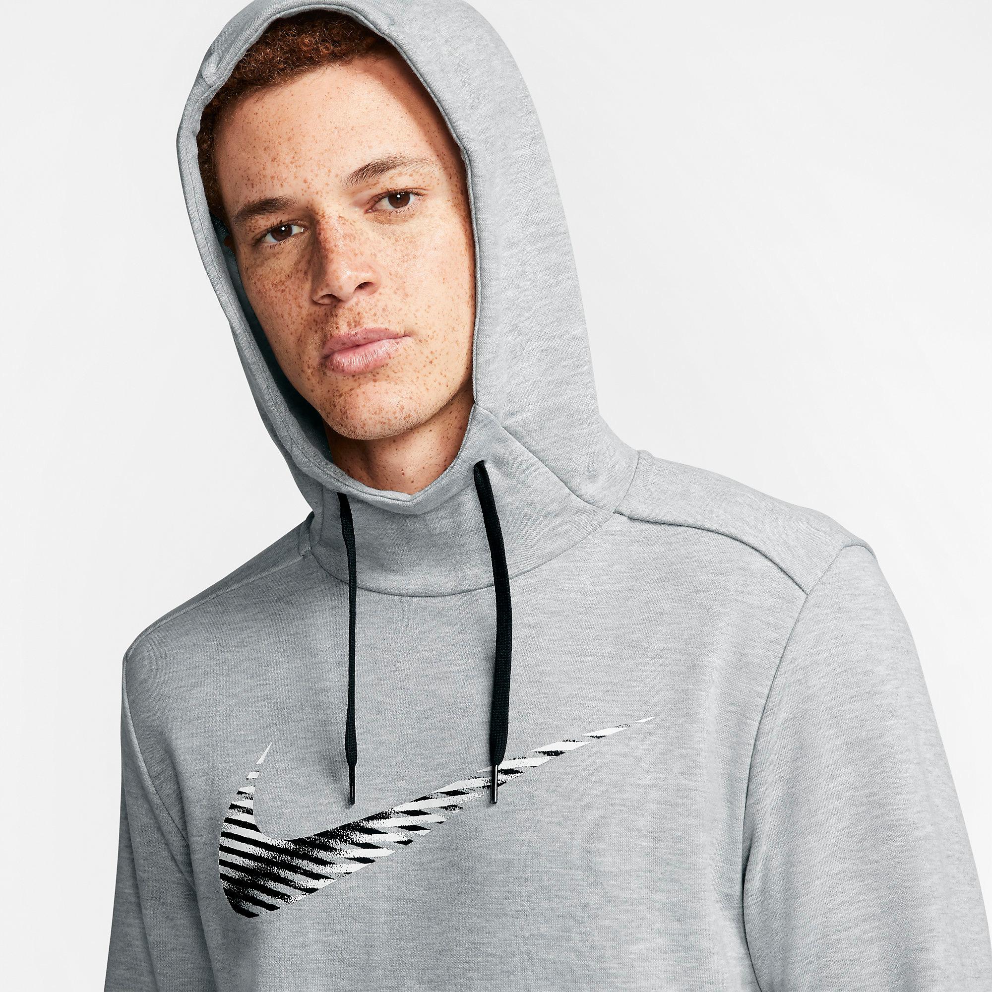 Nike Mens Dri-FIT Training Hoodie - Dark Grey Heather/Black - Tennisnuts.com