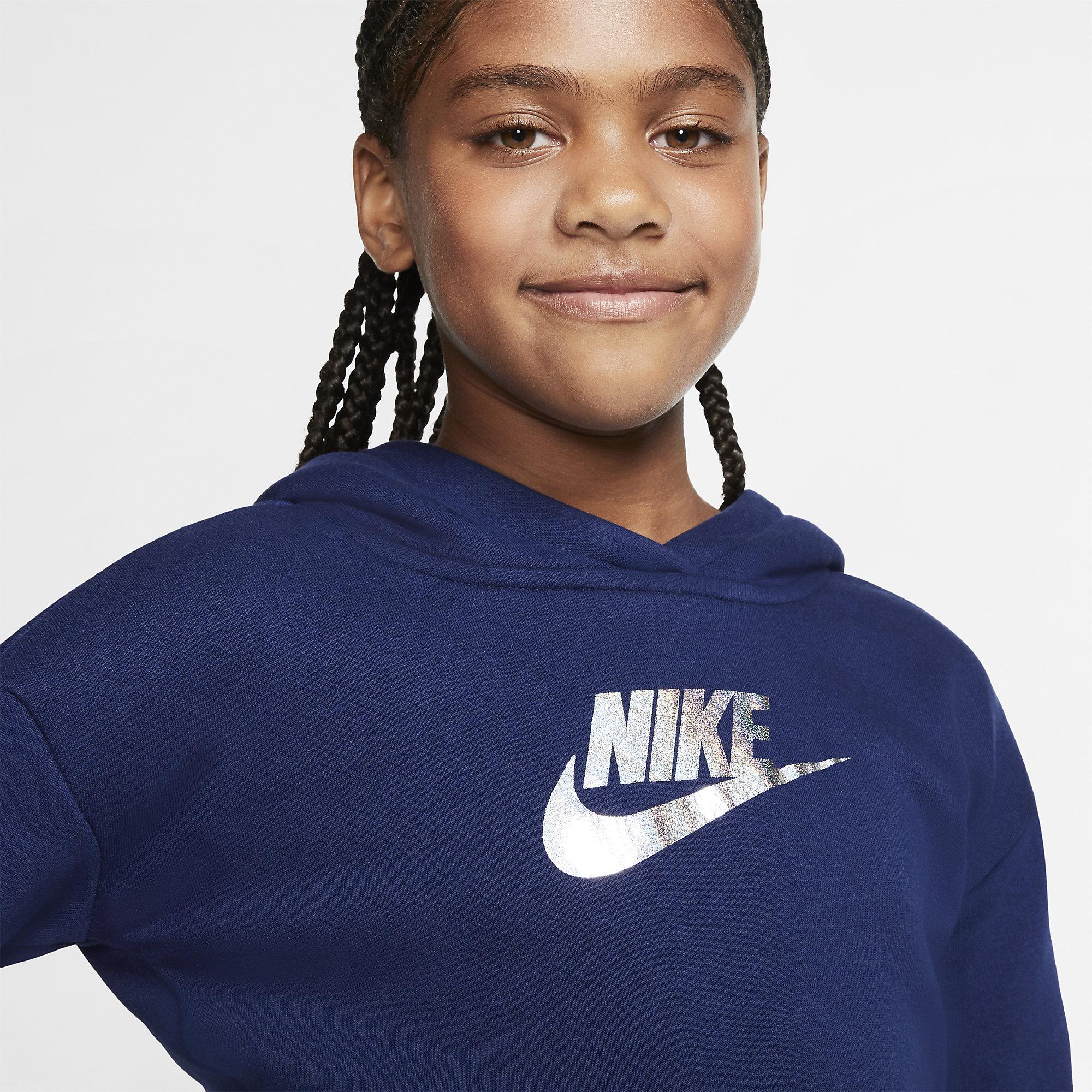 Nike Girls Sportswear Cropped Hoodie - Blue Void - Tennisnuts.com