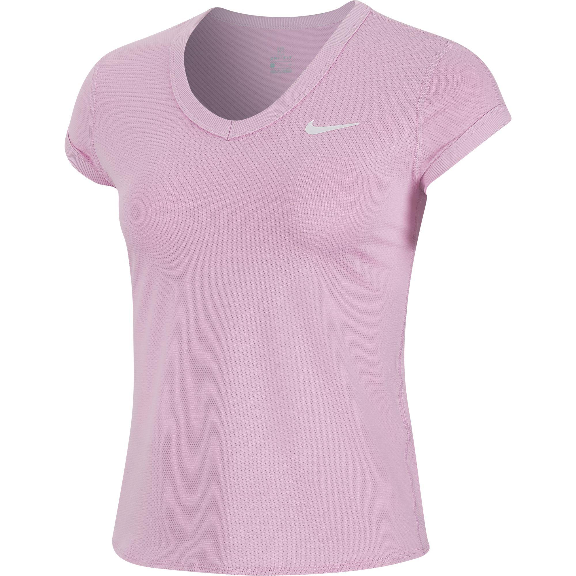 Nike Womens Dri-FIT Short-Sleeve Tennis Top - Pink Rise - Tennisnuts.com