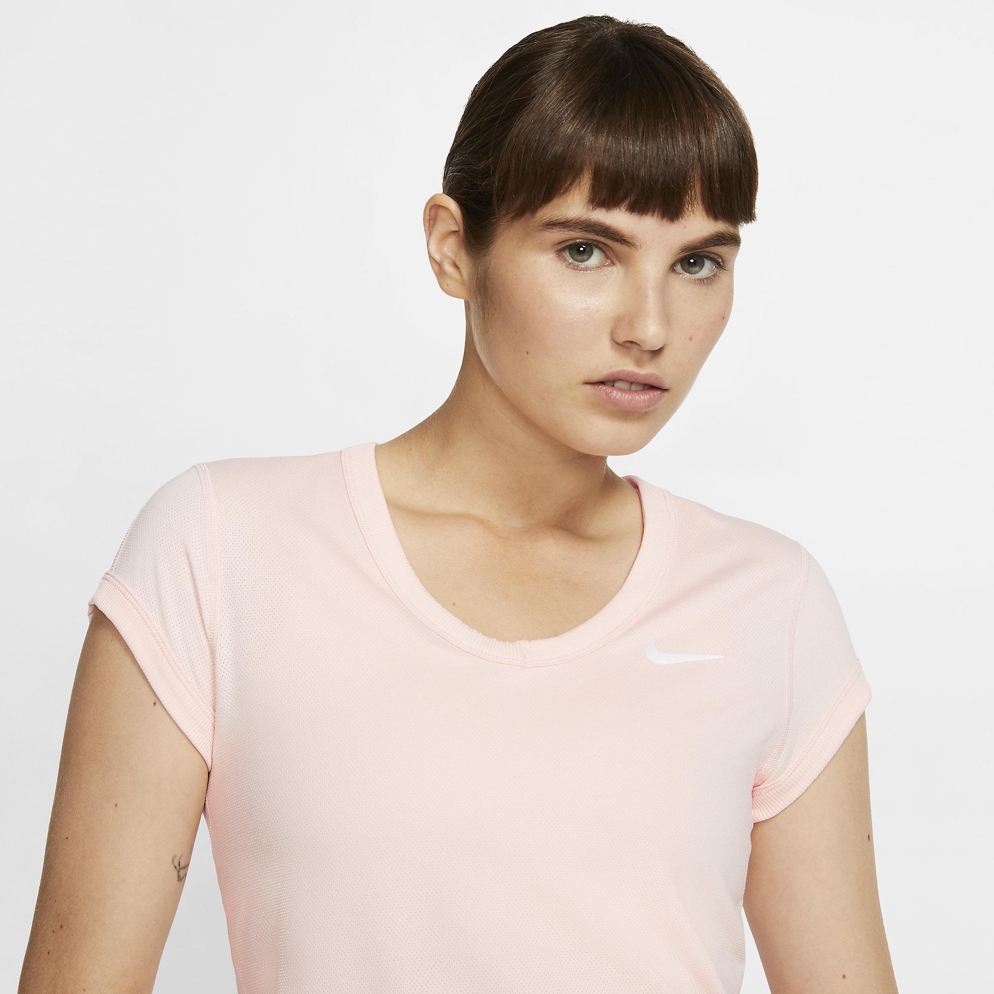 Nike Womens Dri-FIT Short-Sleeve Tennis Top - Washed Coral - Tennisnuts.com