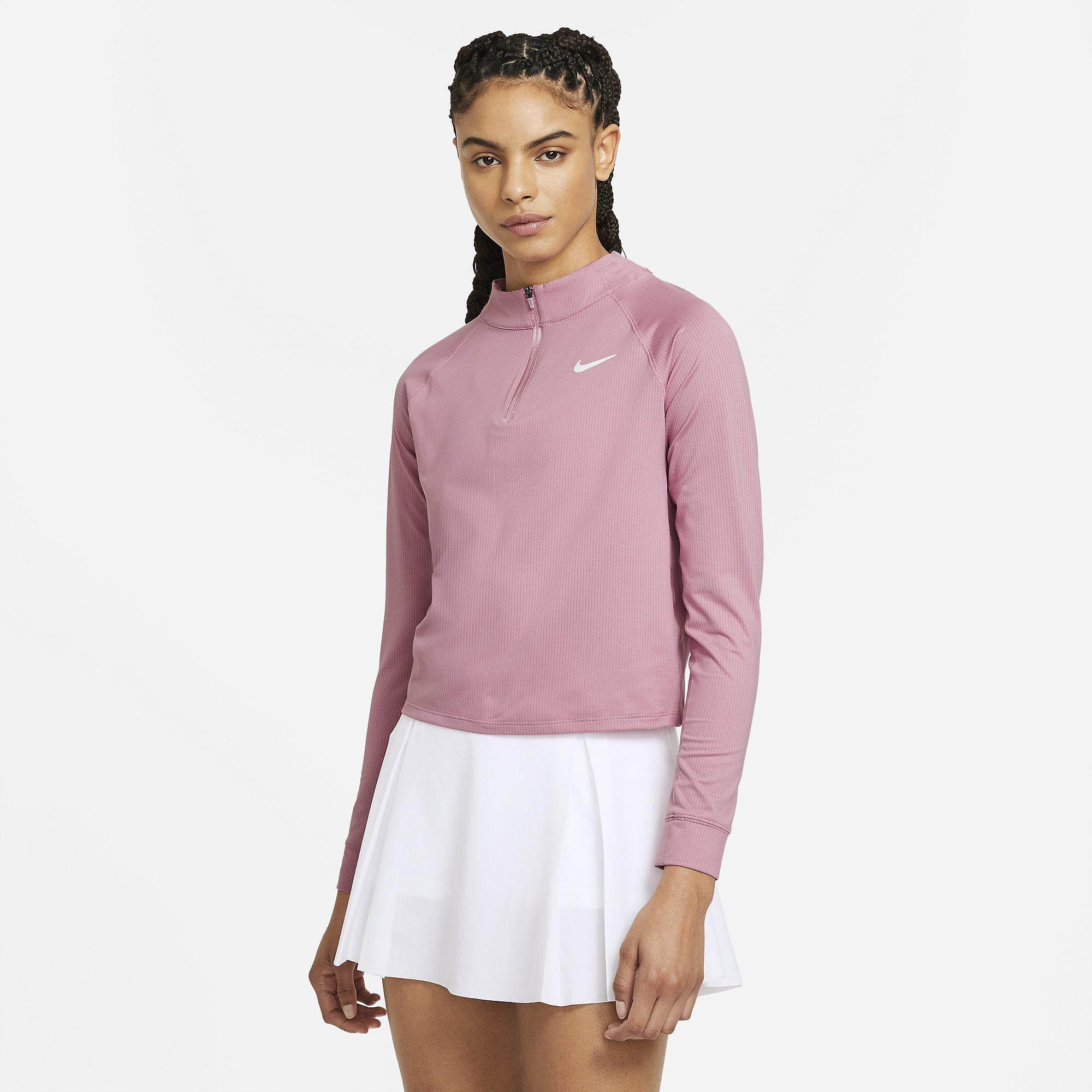 Nike Womens Victory Half Zip Tennis Top - Elemental Pink - Tennisnuts.com