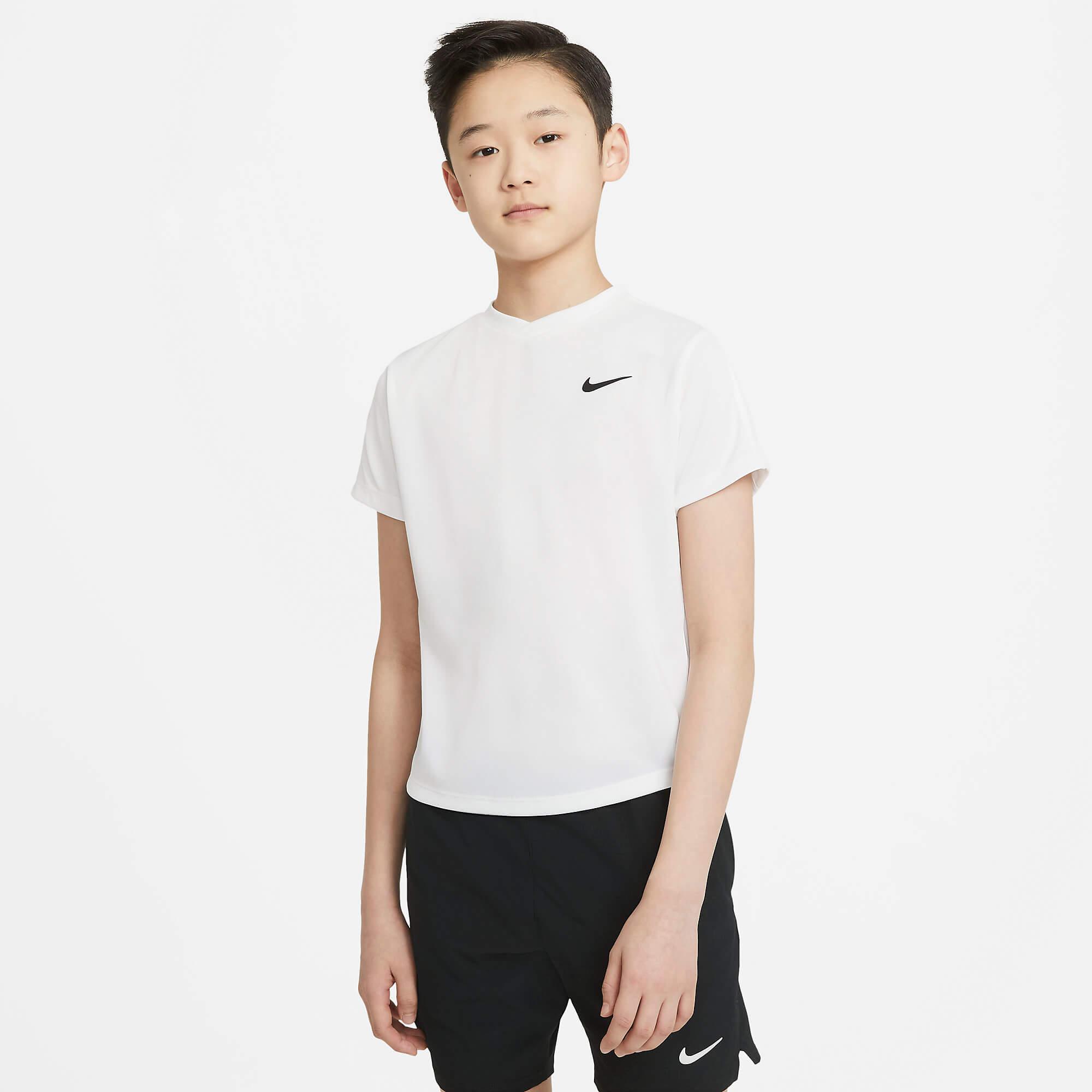 Nike Boys Dri-FIT Victory Short-Sleeve Tennis Top - White - Tennisnuts.com