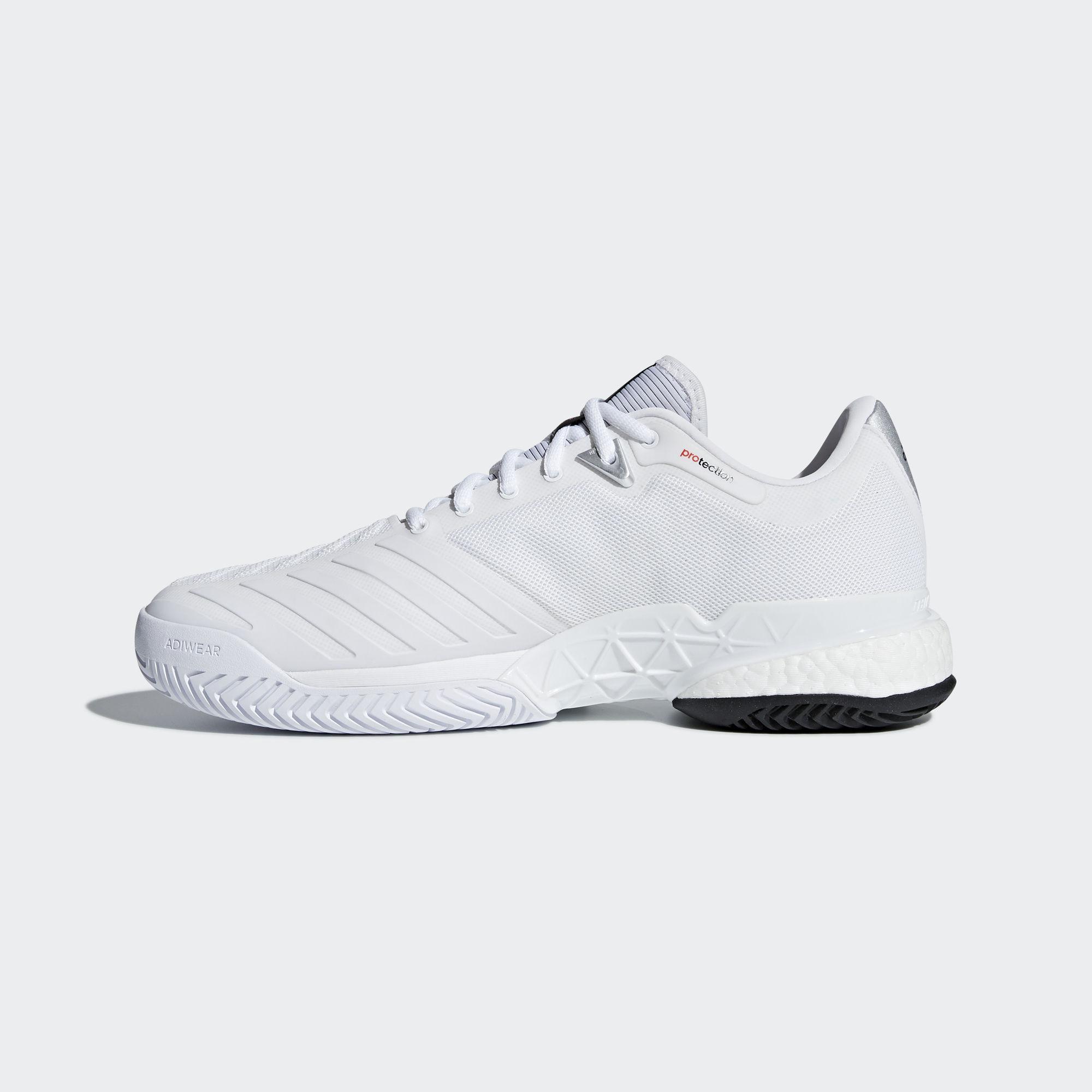 Adidas Mens Barricade Boost 2018 Tennis Shoes - White/Silver - Tennisnuts.com