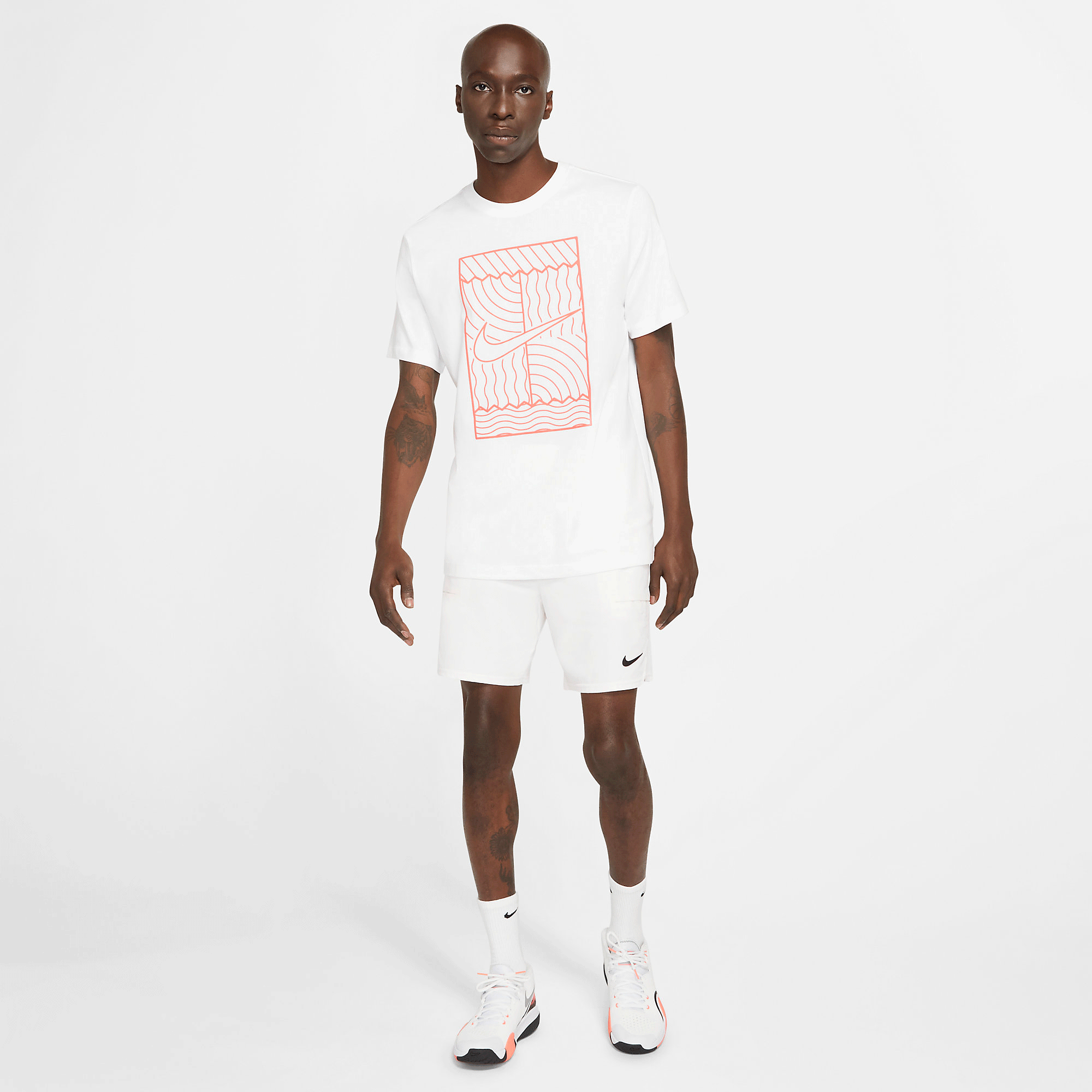 Nike Mens NikeCourt Tennis T-Shirt - White/Bright Mango - Tennisnuts.com