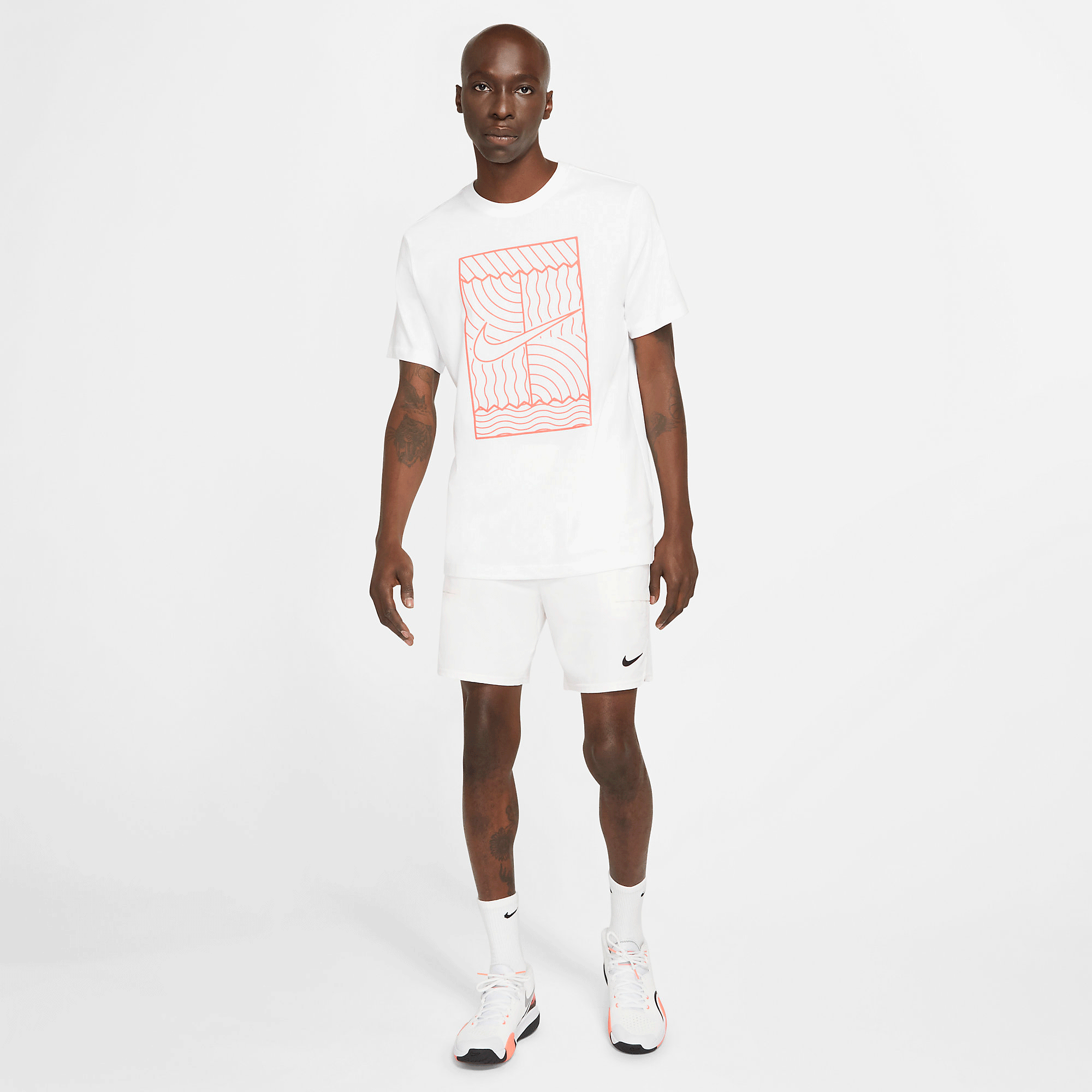 Nike Mens NikeCourt Tennis TShirt White/Bright Mango