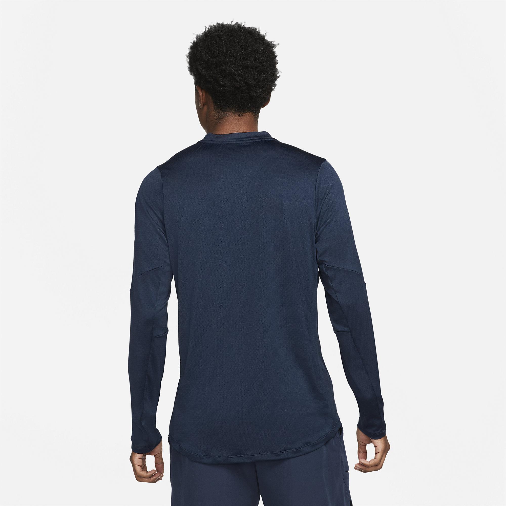 Nike Mens Advantage Half-Zip Long Sleeve Top - Obsidian - Tennisnuts.com