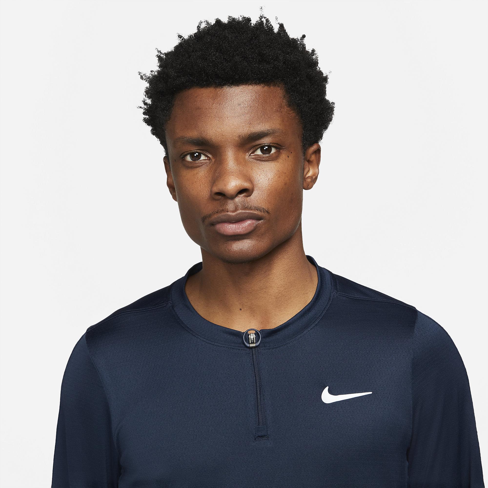 Nike Mens Advantage Half-Zip Long Sleeve Top - Obsidian - Tennisnuts.com