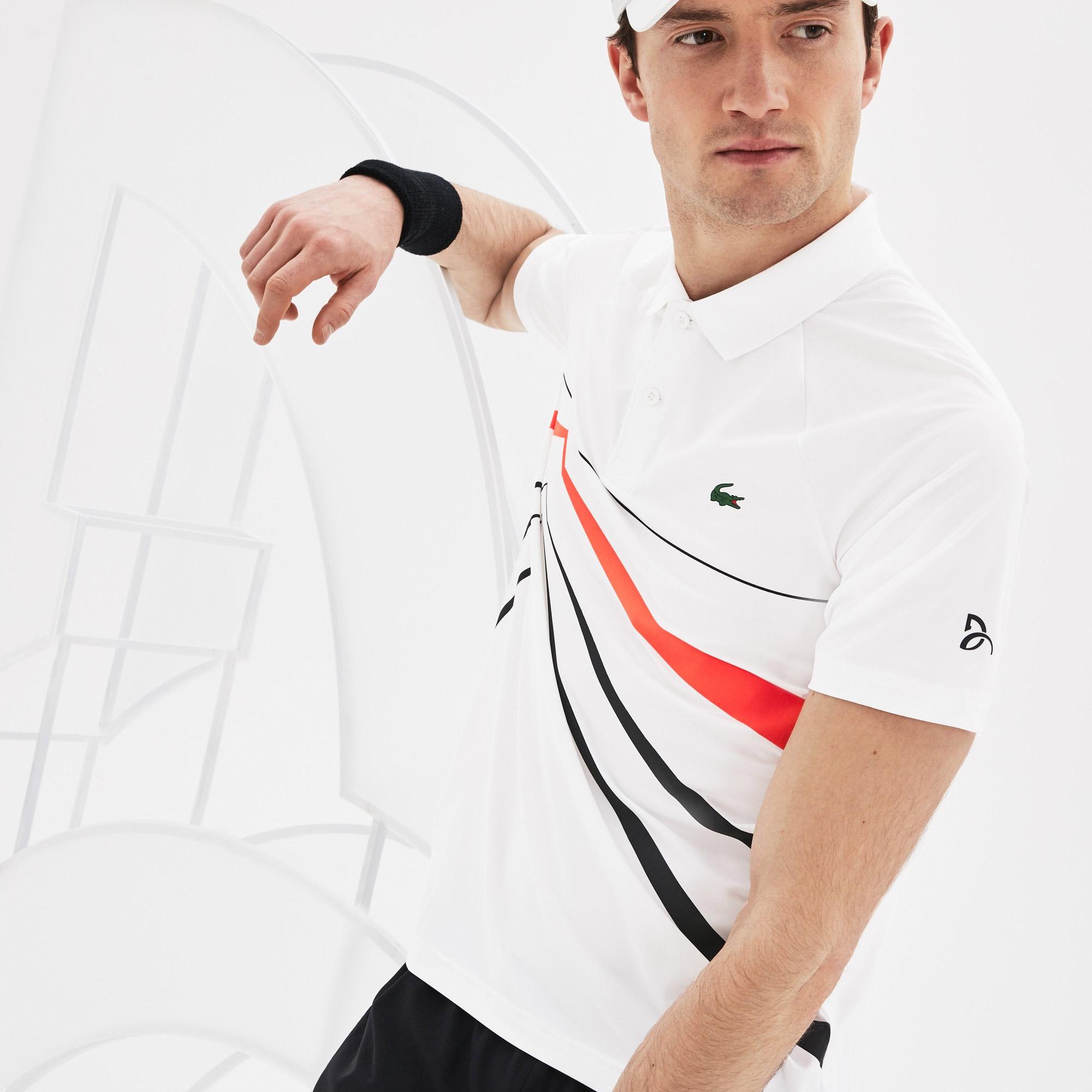 Lacoste Mens Novak Djokovic Collection Stretch Polo White/Black/Red