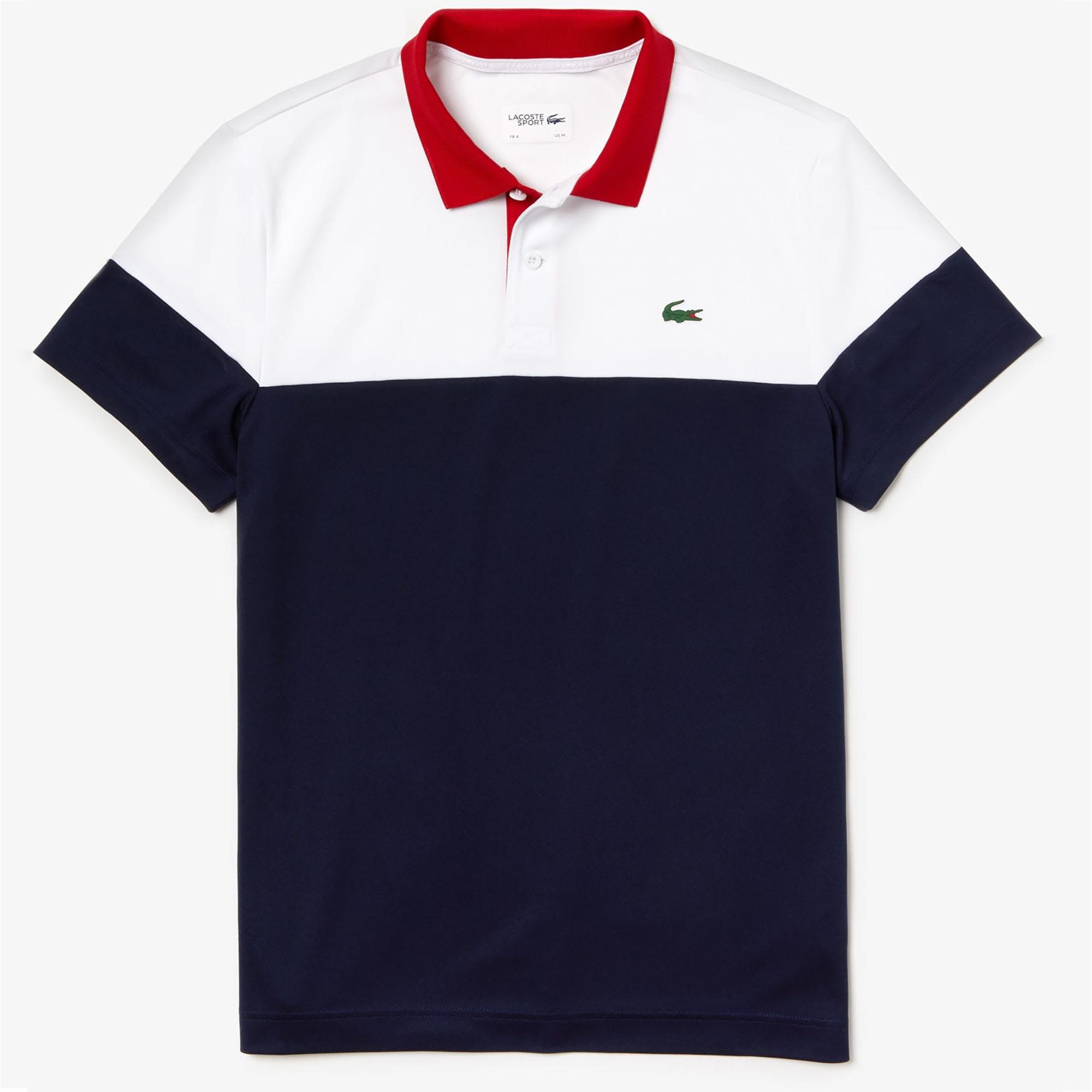 Lacoste Mens Technical Polo Shirt - White/Navy Blue/Red - Tennisnuts.com