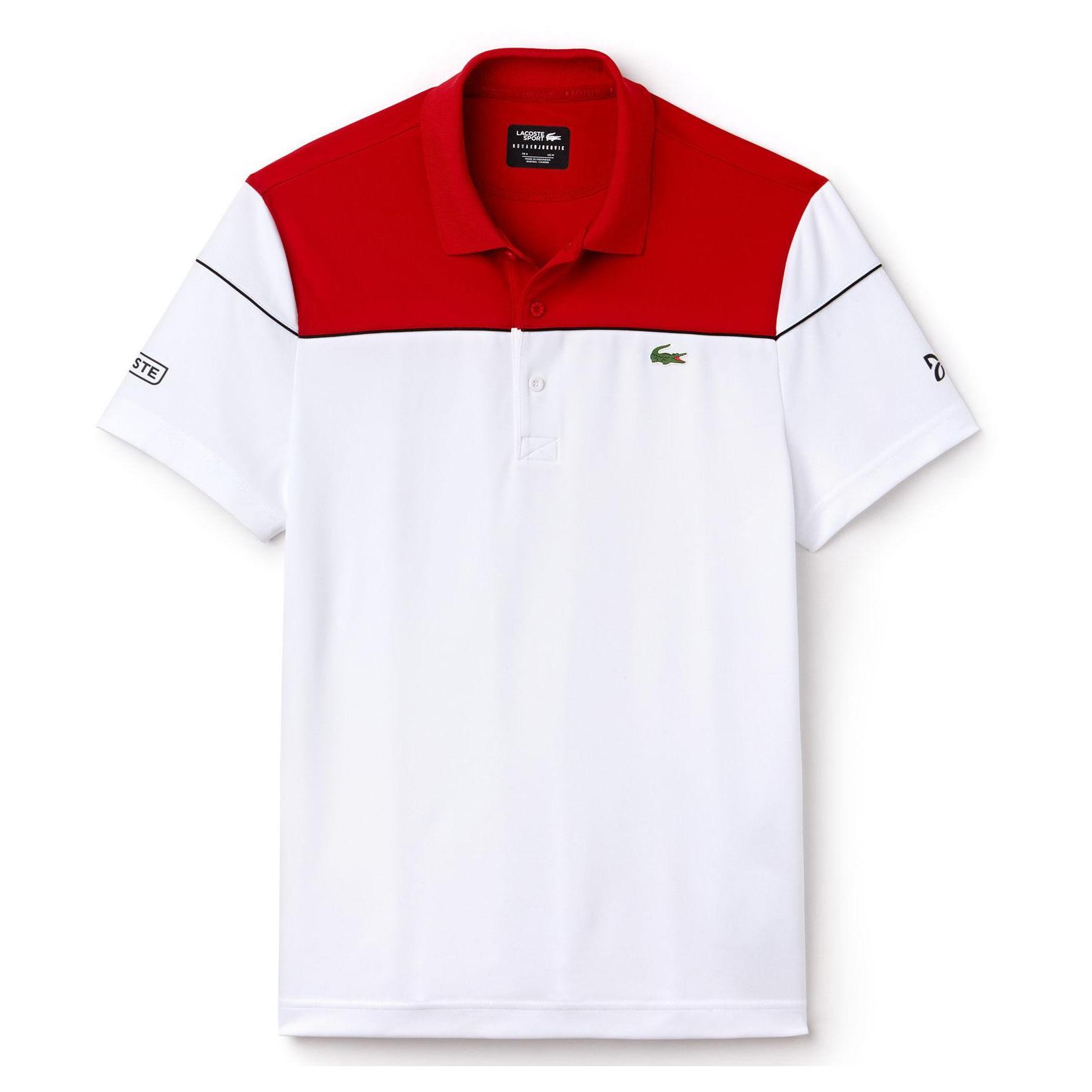 white and red lacoste shirt