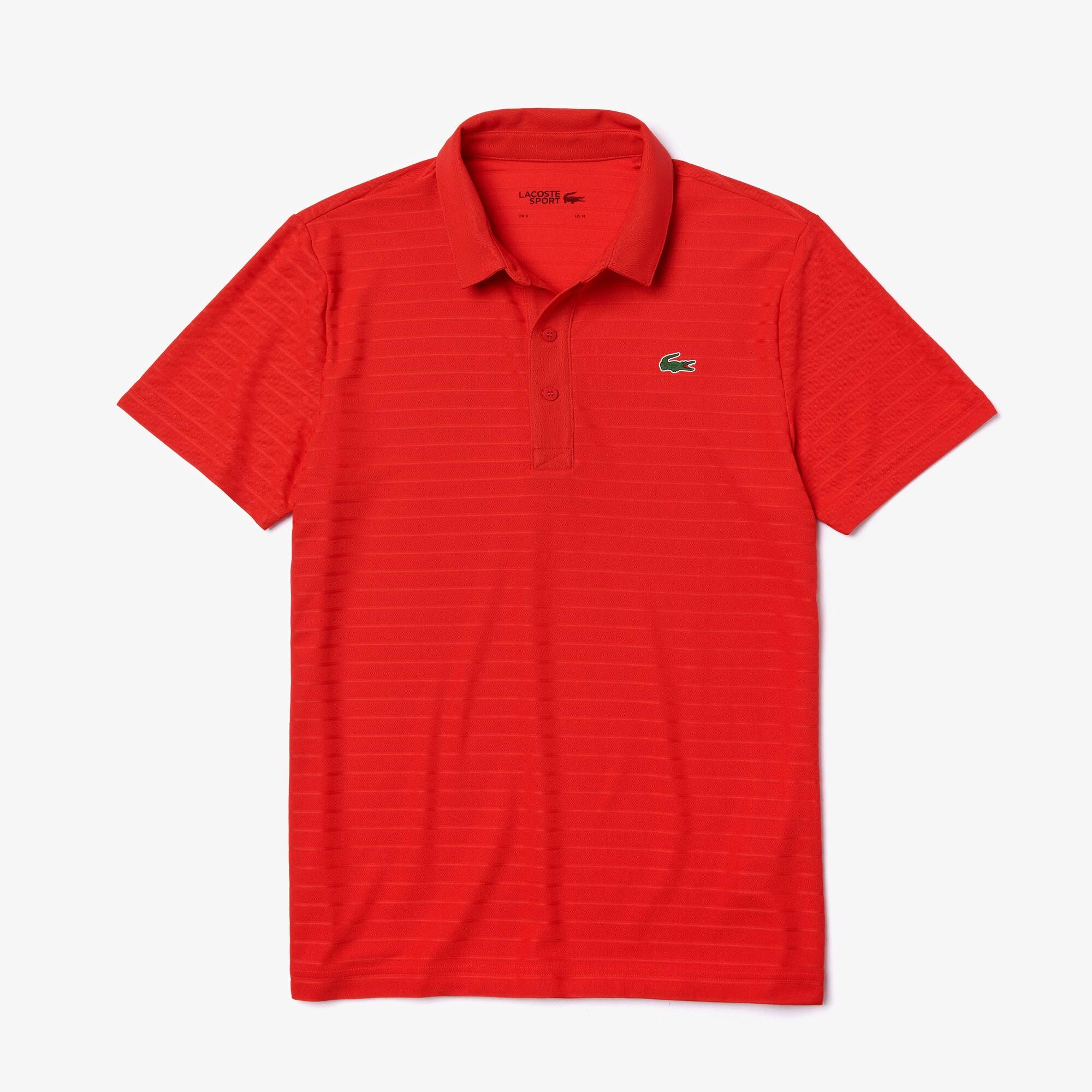 Lacoste Mens Golf Striped Tech Jacquard Jersey Polo - Red - Tennisnuts.com