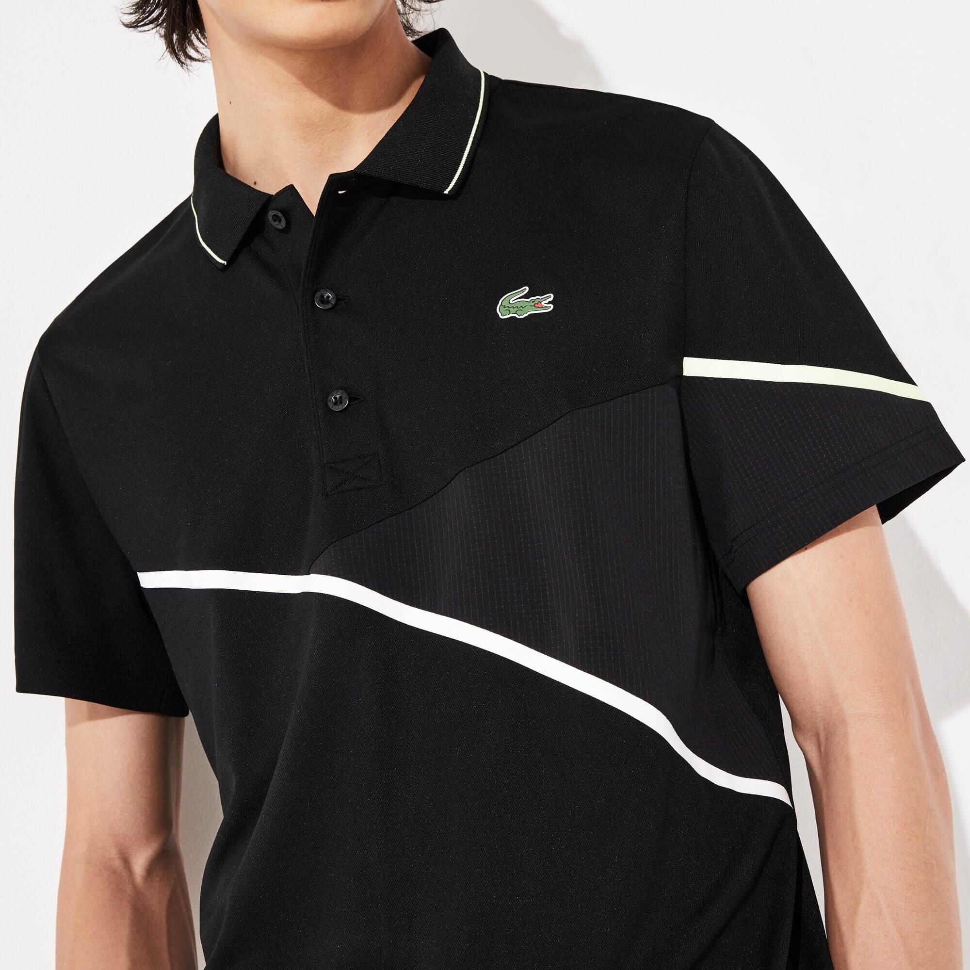 Lacoste Mens Contrast Accent Breathable Pique Polo Black