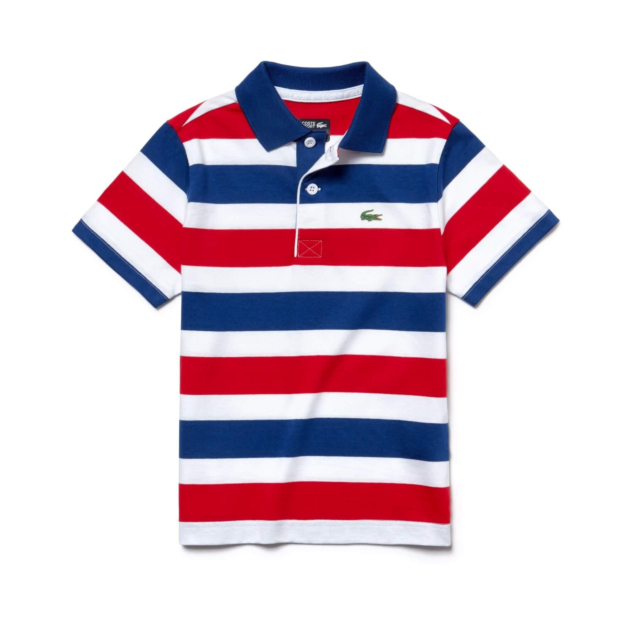Lacoste Boys Striped Cotton Jersey Tennis Polo White/Marino/Red