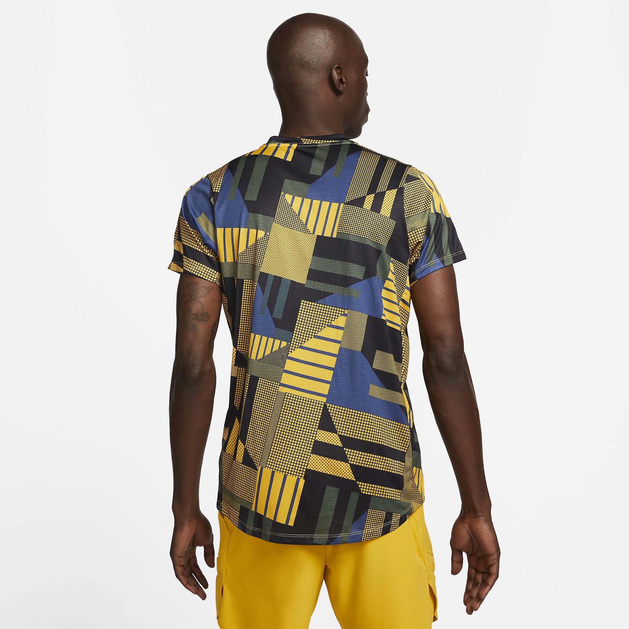 Nike Mens Dri-FIT Printed Tennis Top - Yellow Ochre - Tennisnuts.com