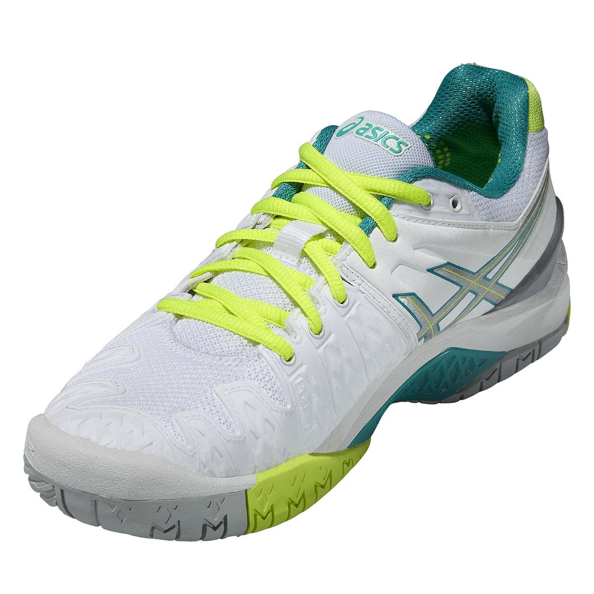 Asics Womens GEL Resolution 6 Tennis Shoes White/Emerald Green/Silver