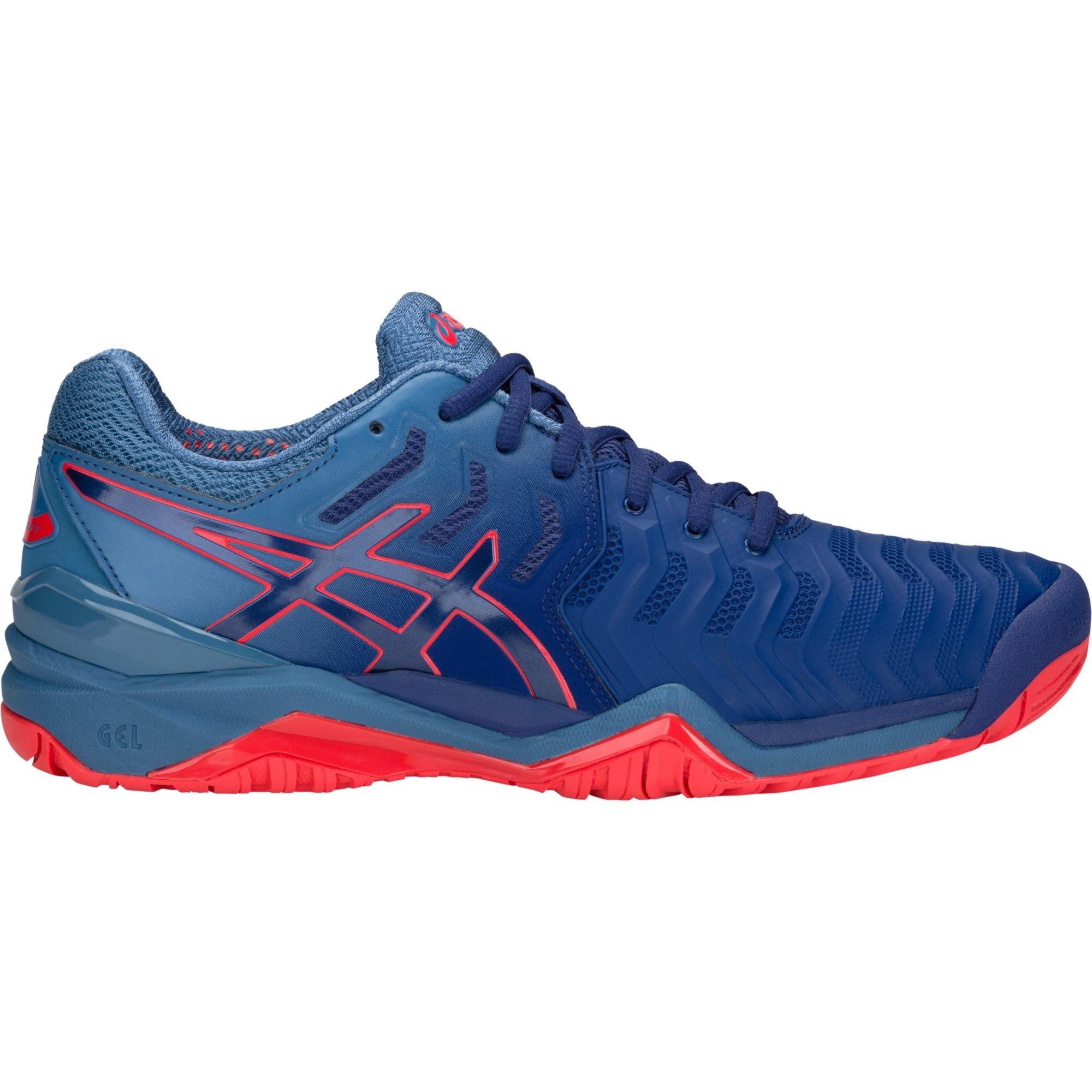 Asics Mens GEL Resolution 7 Tennis Shoes Blue Print Red 10 Blue
