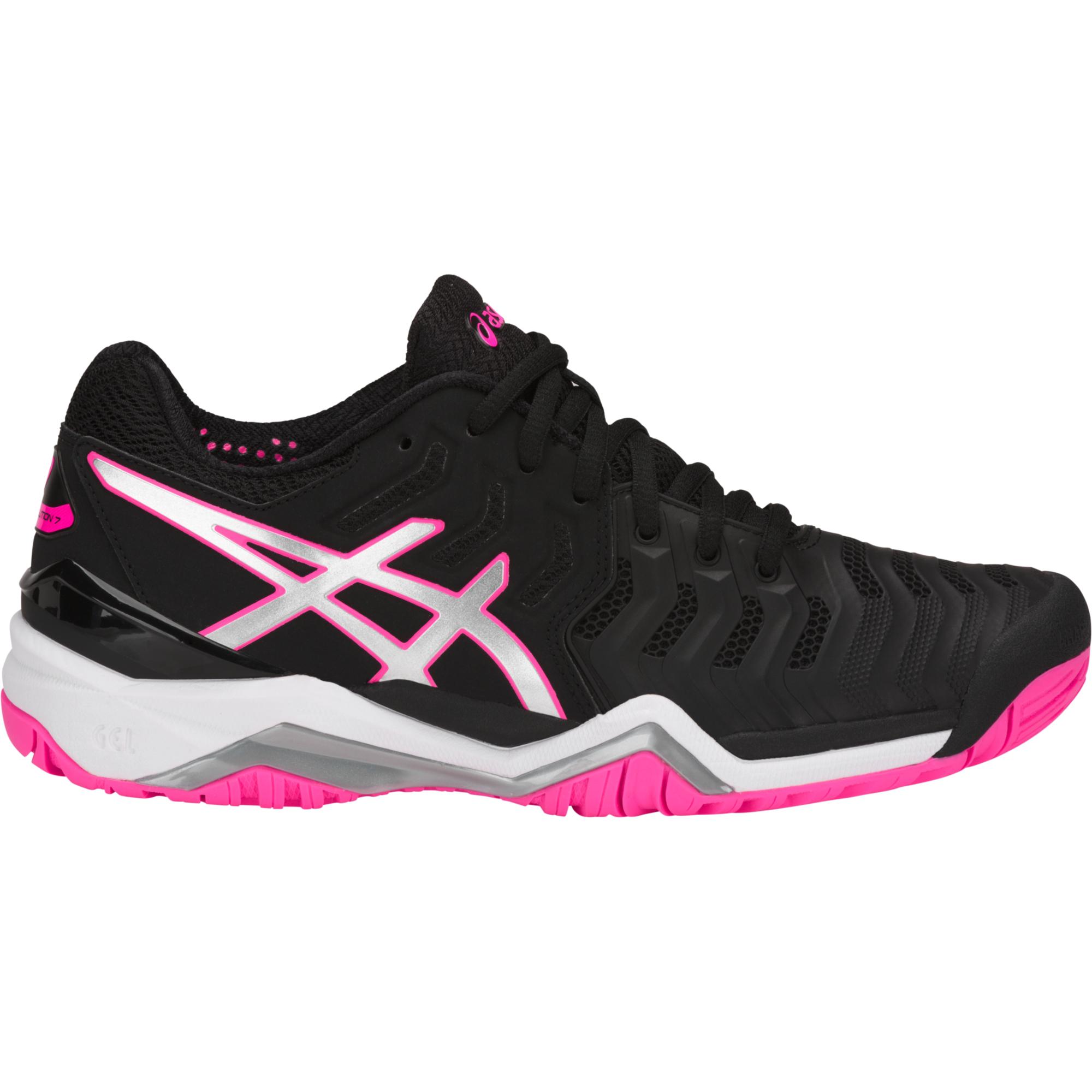 Asics Womens GELResolution 7 Tennis Shoes Black/Silver/Hot Pink