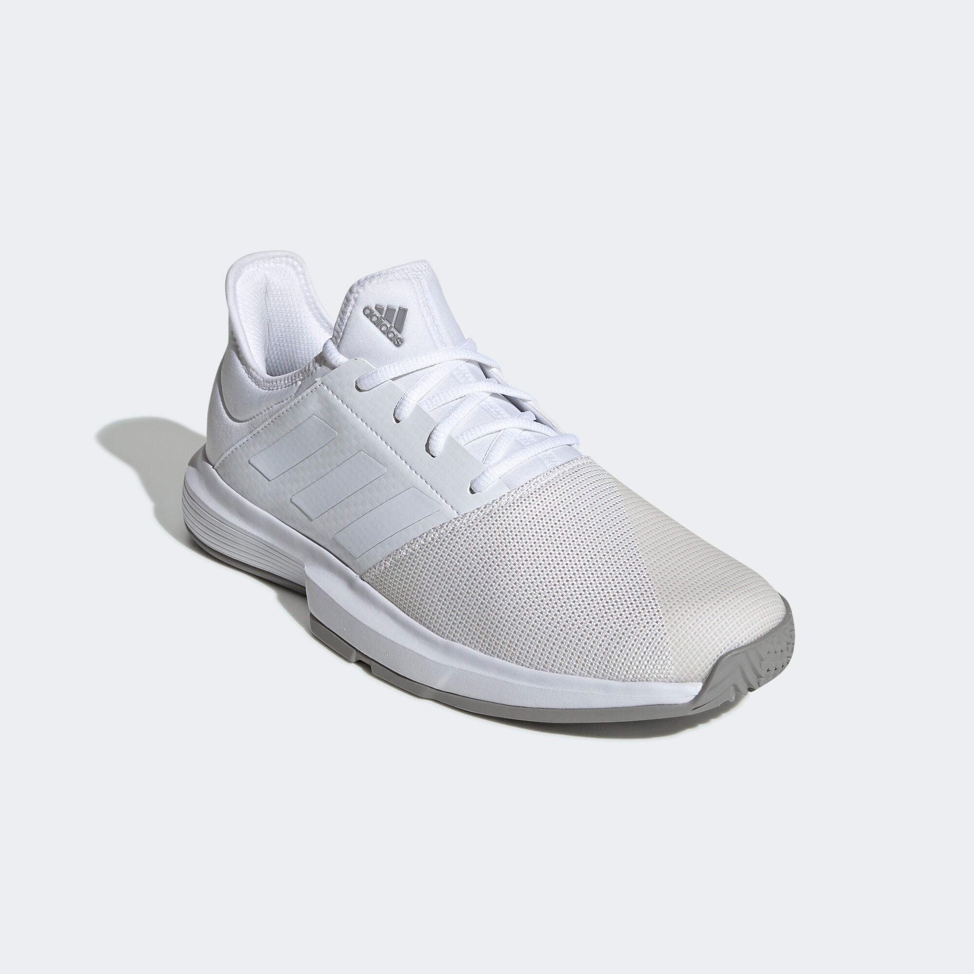 Adidas Mens GameCourt Tennis Shoes - White/Grey - Tennisnuts.com