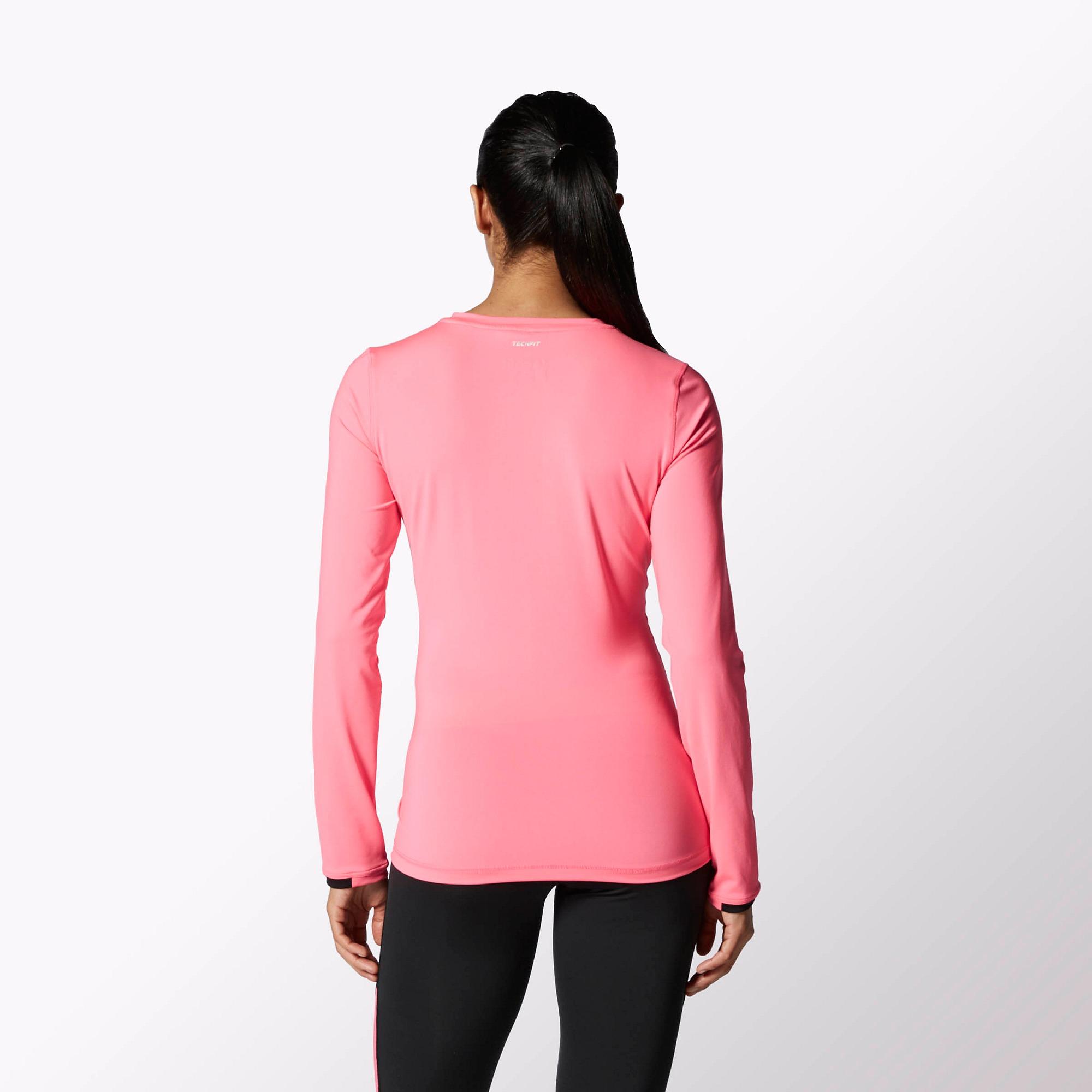 Adidas Womens Techfit Long Sleeve Top - Solar Pink - Tennisnuts.com