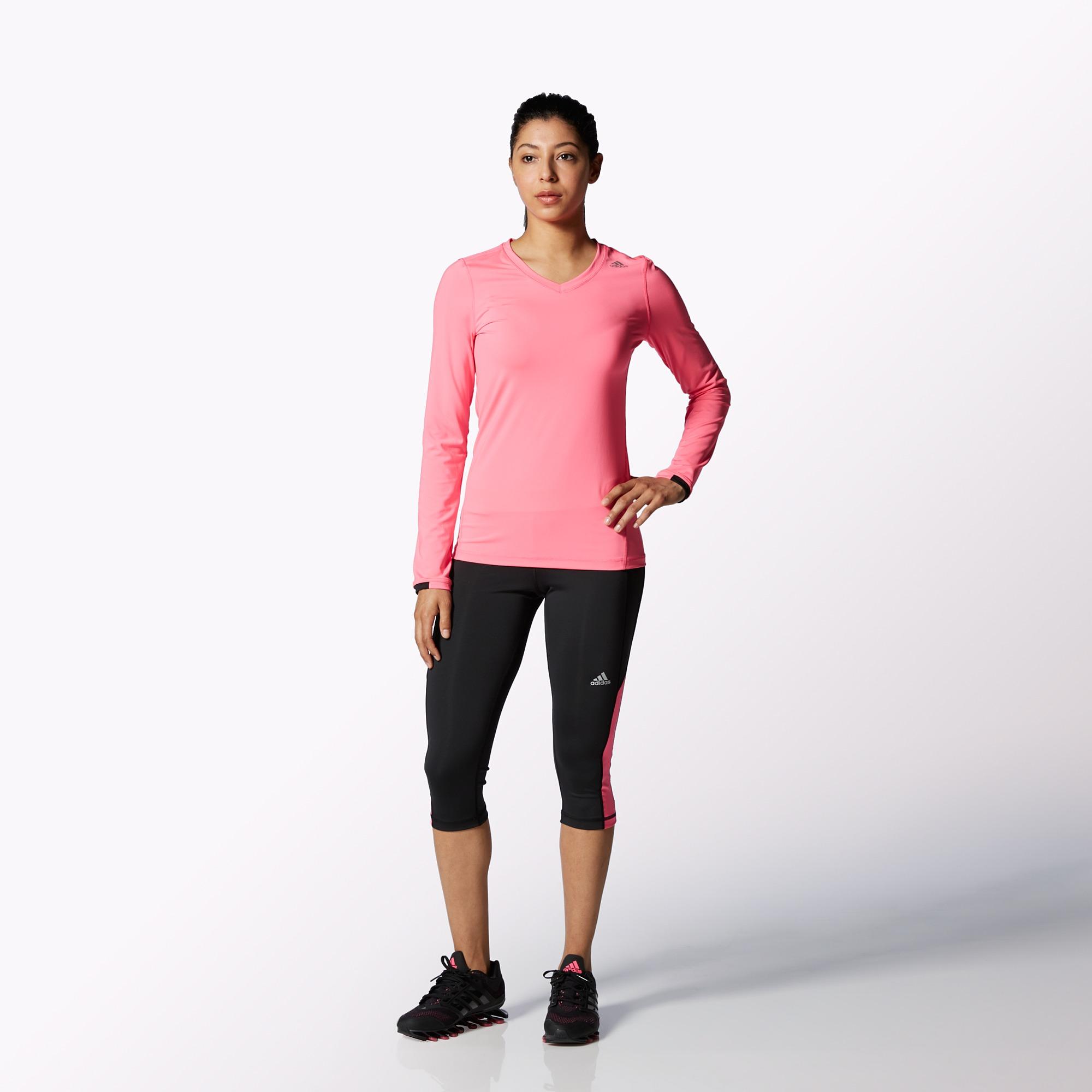 Adidas Womens Techfit Long Sleeve Top Solar Pink