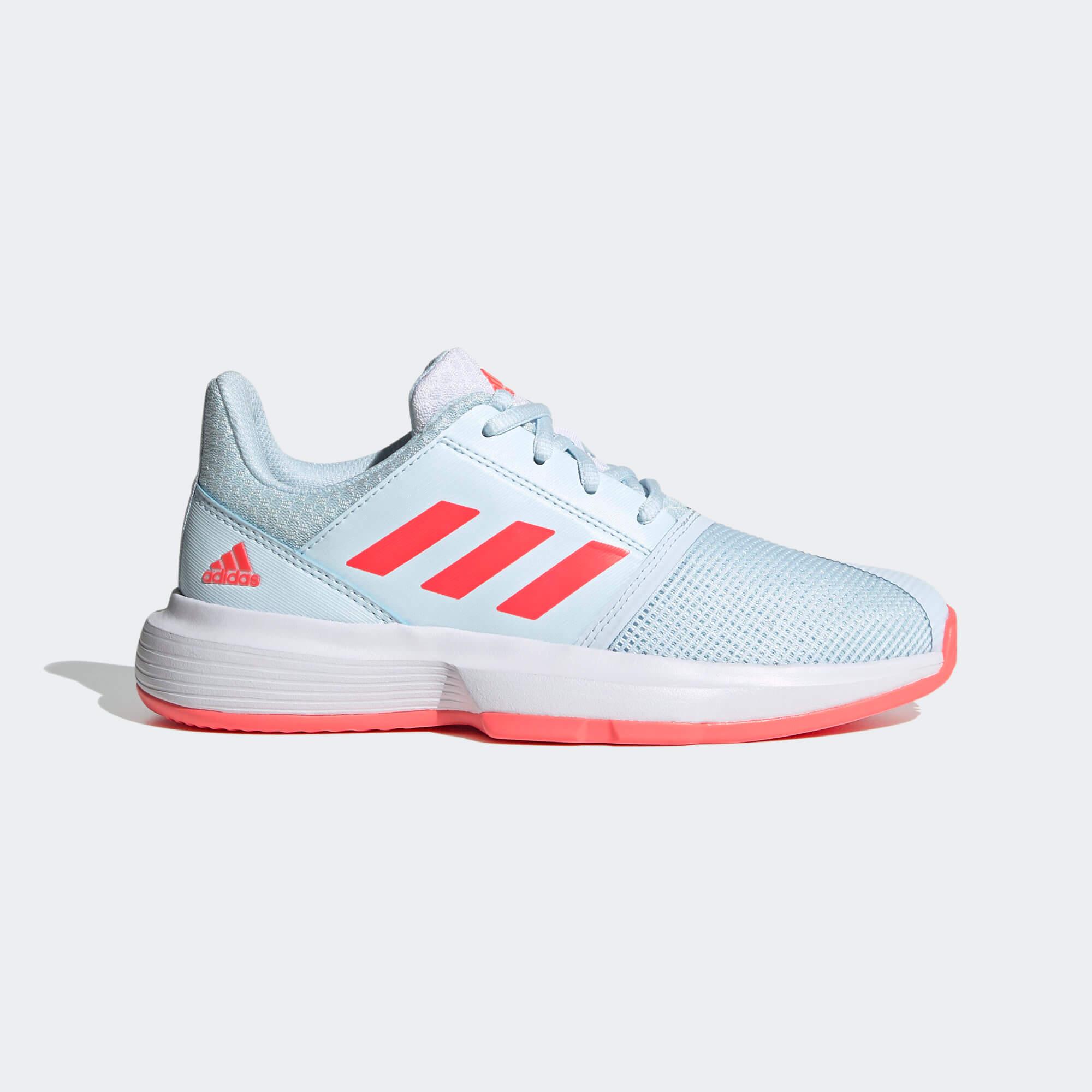 Adidas Kids CourtJam XJ Tennis Shoes - Sky Tint/Pink/White
