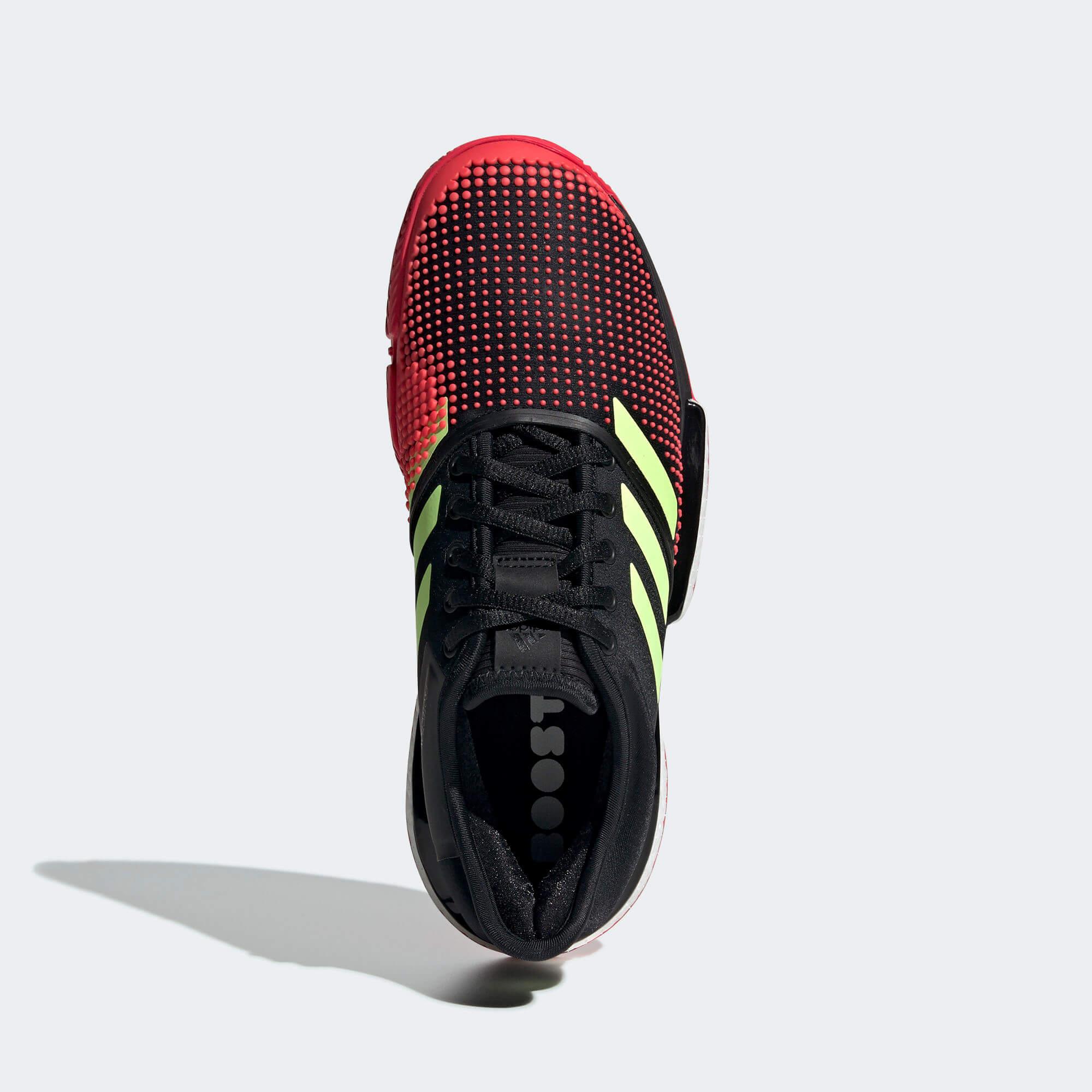 Adidas Womens SoleCourt Tennis Shoes - Black/Shock Red - Tennisnuts.com