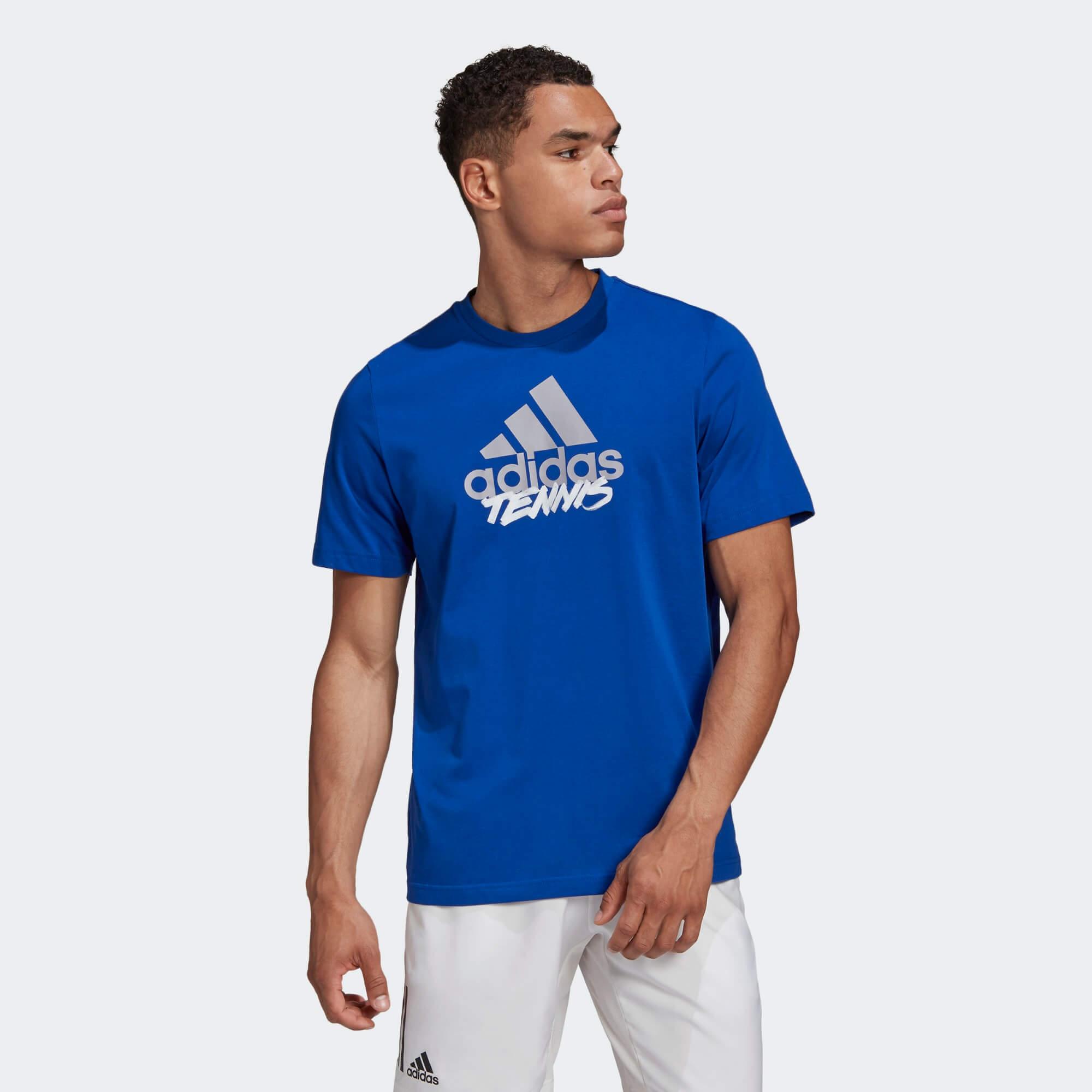 Adidas Mens Tennis Graphic Logo T-Shirt - Royal Blue - Tennisnuts.com